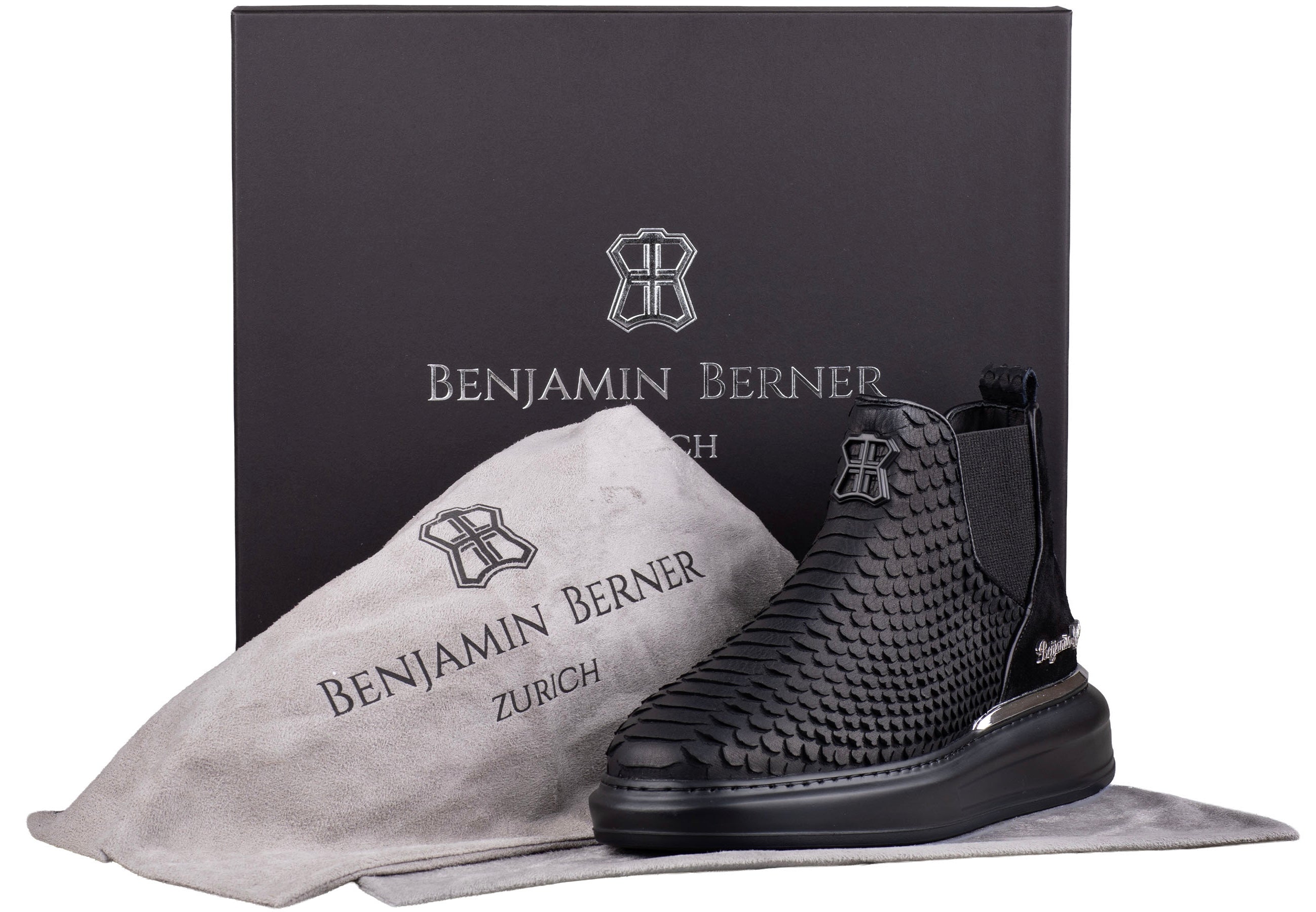 BNJ LEO ALL BLACK PYTHON CUT CHELSEA SNEAKERS