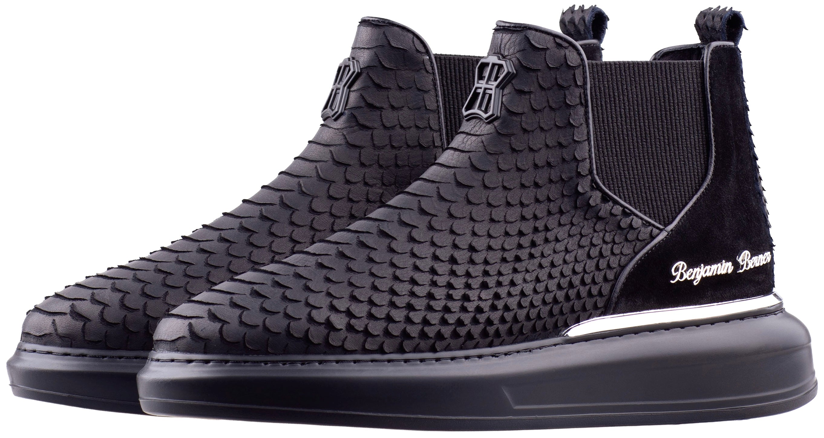 BNJ LEO ALL BLACK PYTHON CUT CHELSEA SNEAKERS