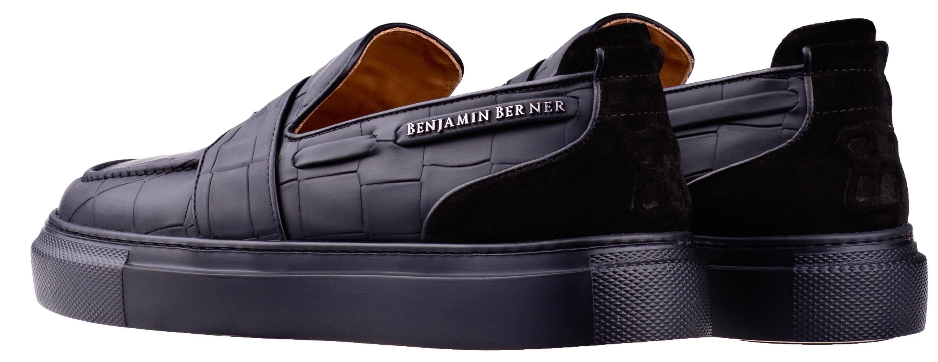 BNJ ENZO BLACK CROCODILE EFFECT CALFSKIN PENNY LOAFER