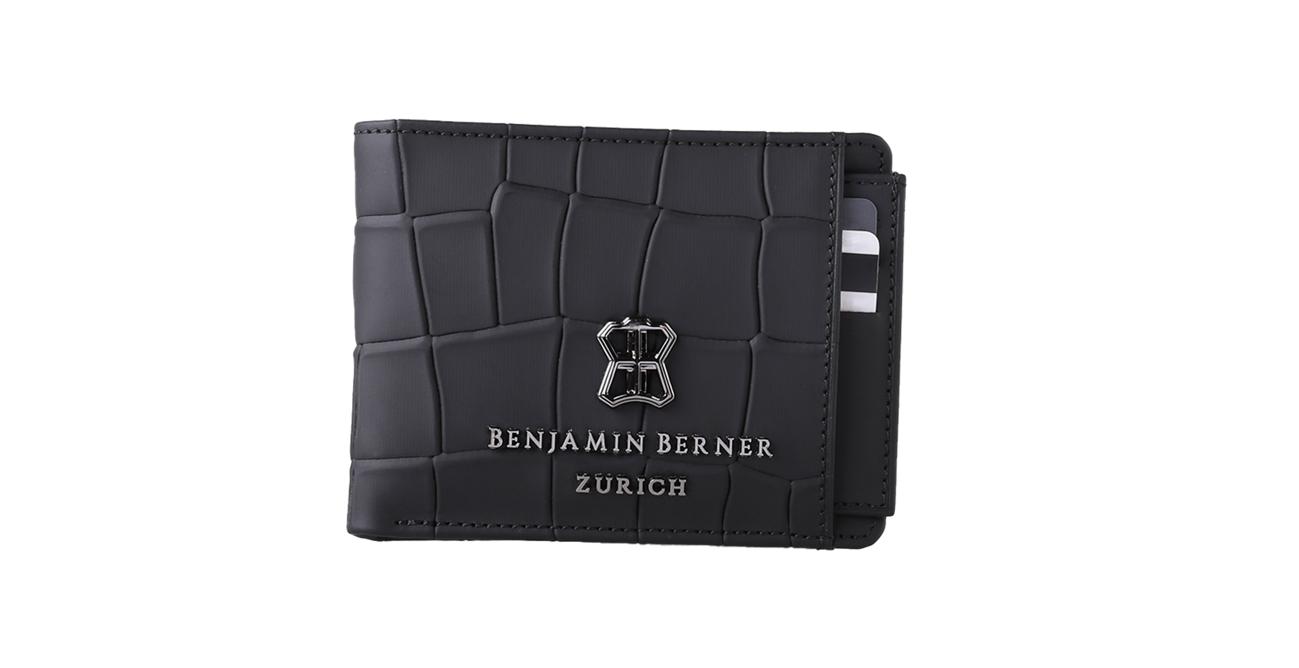 BNJ WALLET WITH SEPARATE CARD HOLDER BLACK MATT CROCODILE CALFSKIN
