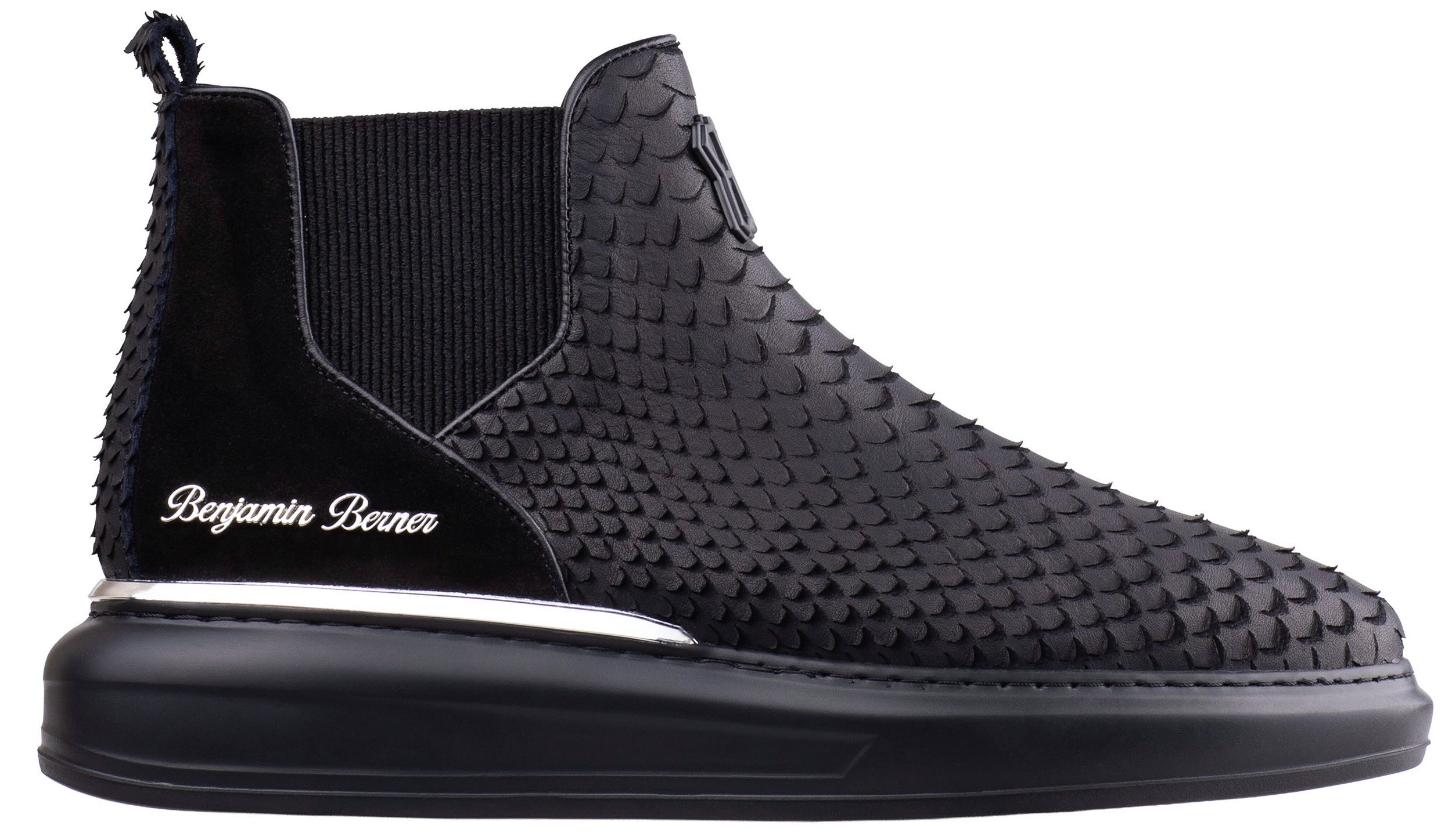 BNJ LEO ALL BLACK PYTHON CUT CHELSEA SNEAKERS