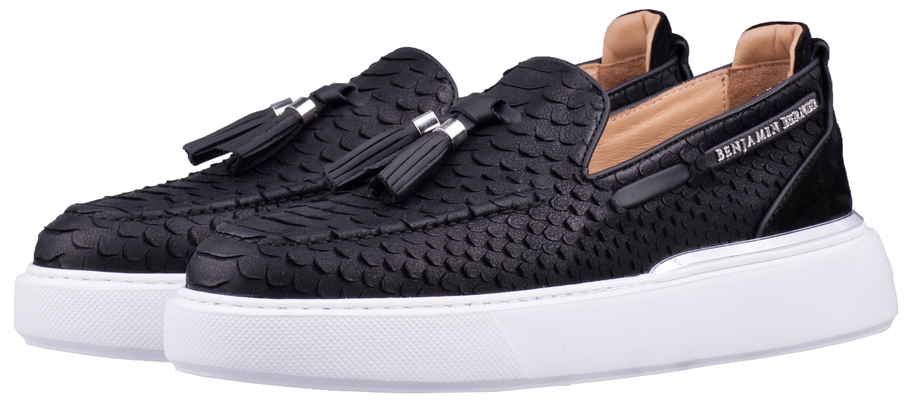 BNJ ORION BLACK PYTHON CUT TASSEL LOAFER