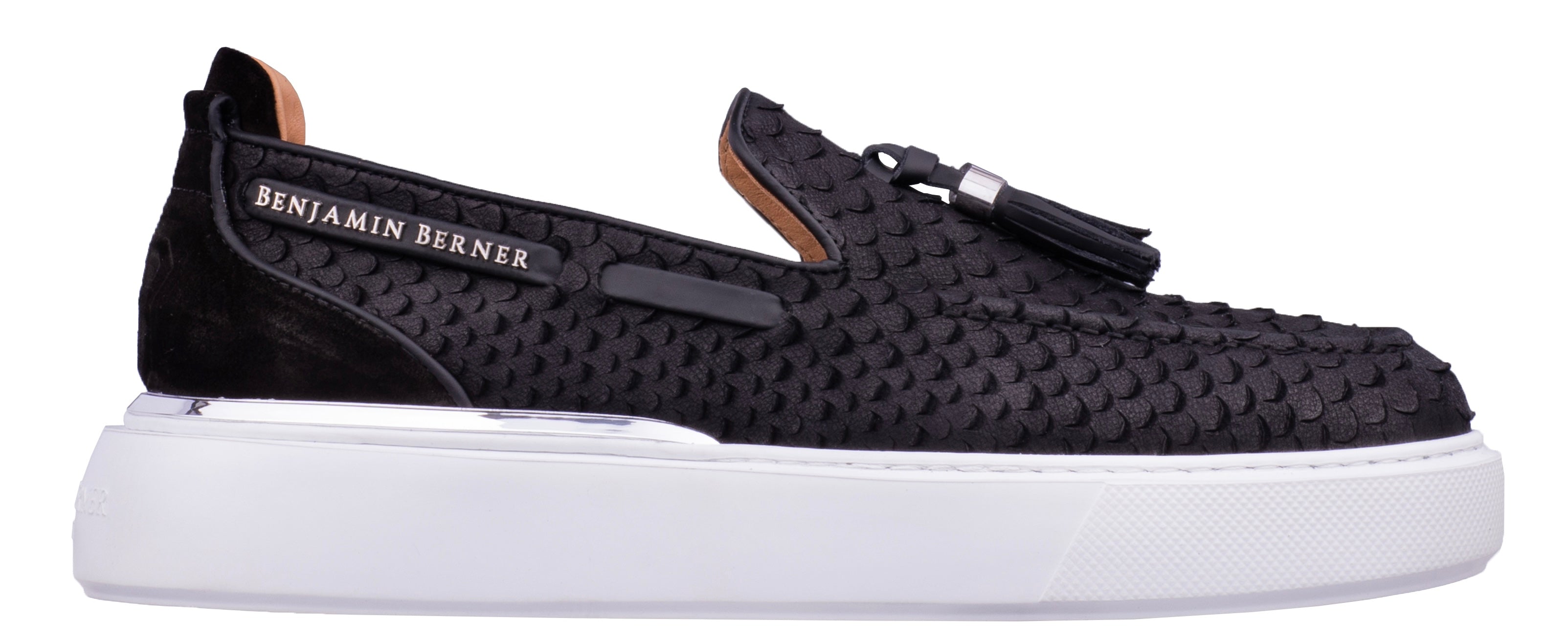 BNJ ORION BLACK PYTHON CUT TASSEL LOAFER