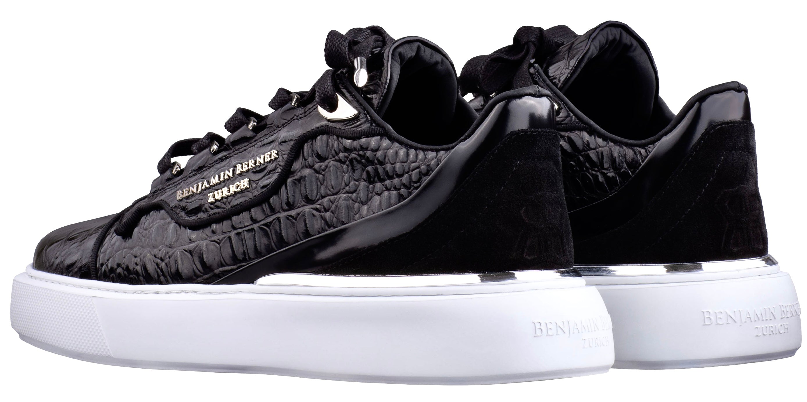 BNJ RAPHAEL Low-Top BLACK ALLIGATOR EFFECT