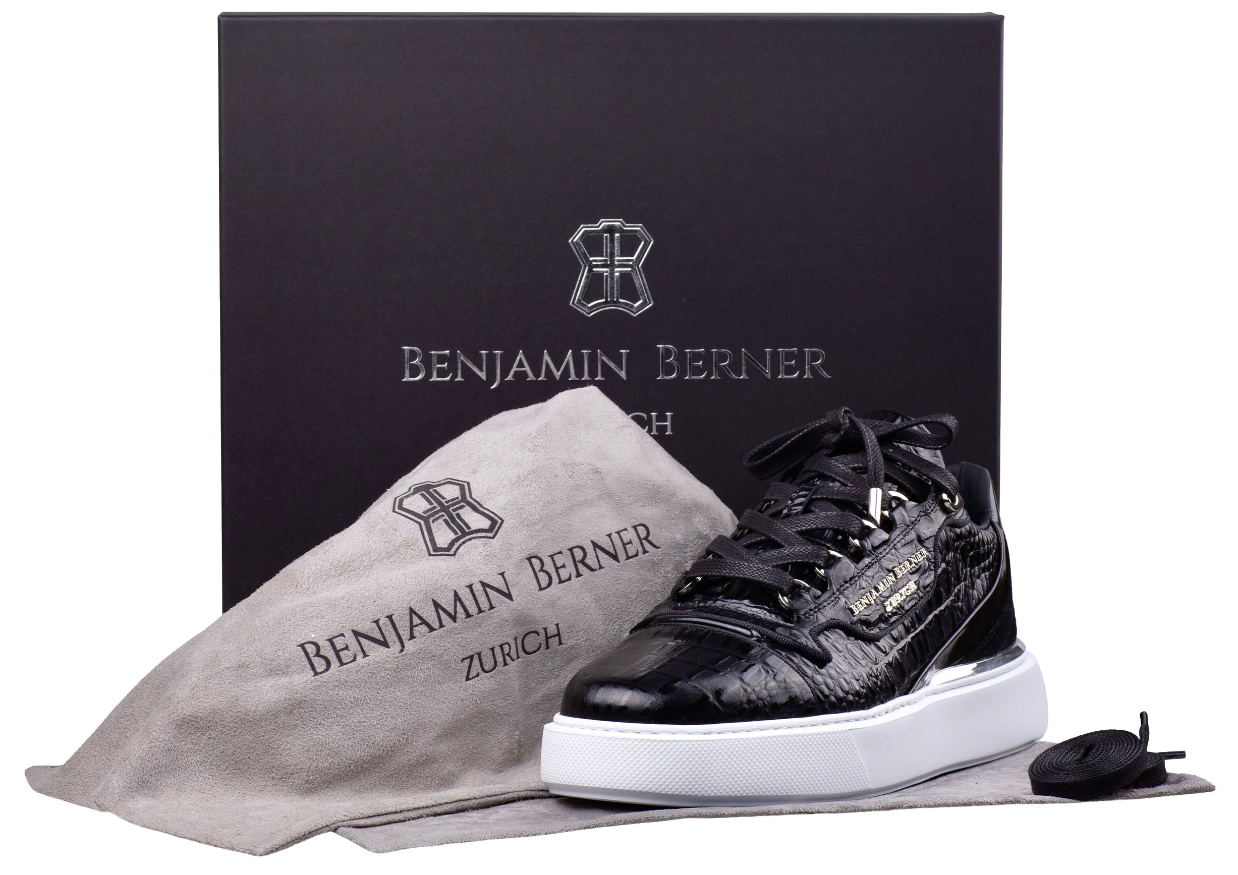 BNJ RAPHAEL Low-Top BLACK ALLIGATOR EFFECT