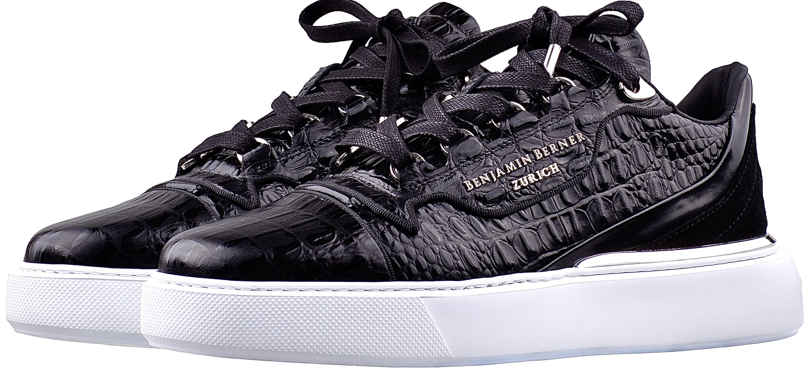 BNJ RAPHAEL Low-Top BLACK ALLIGATOR EFFECT