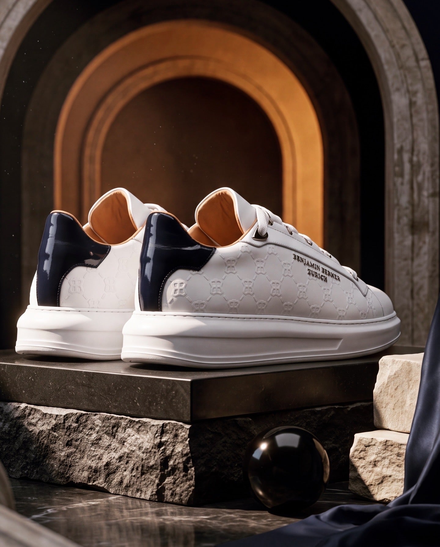 BNJ ACHILLE ALL WHITE MONOGRAM EMBOSSED MATT NAPPA