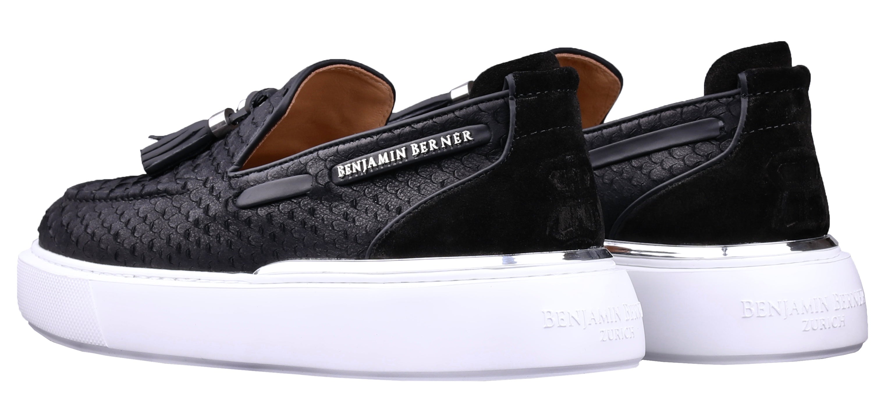 BNJ ORION BLACK PYTHON CUT TASSEL LOAFER