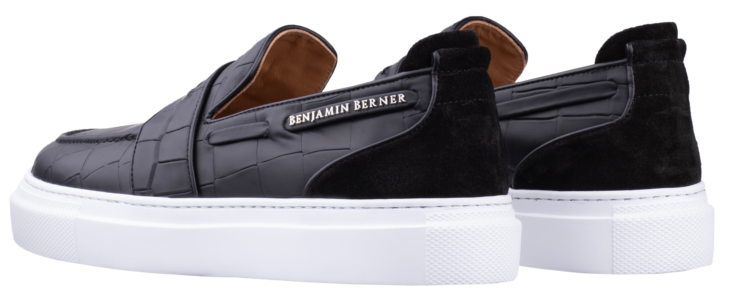 BNJ ENZO BLACK CROCODILE EFFECT CALFSKIN PENNY LOAFER