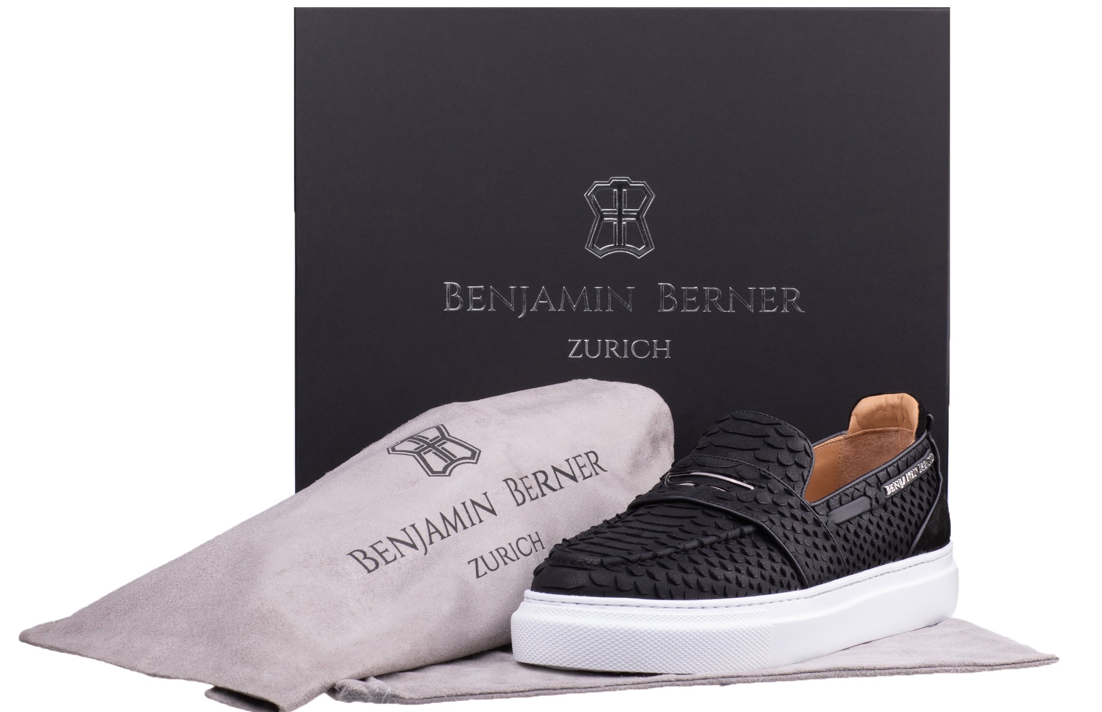 BNJ ENZO BLACK PYTHON CUT NUBUCK PENNY LOAFER