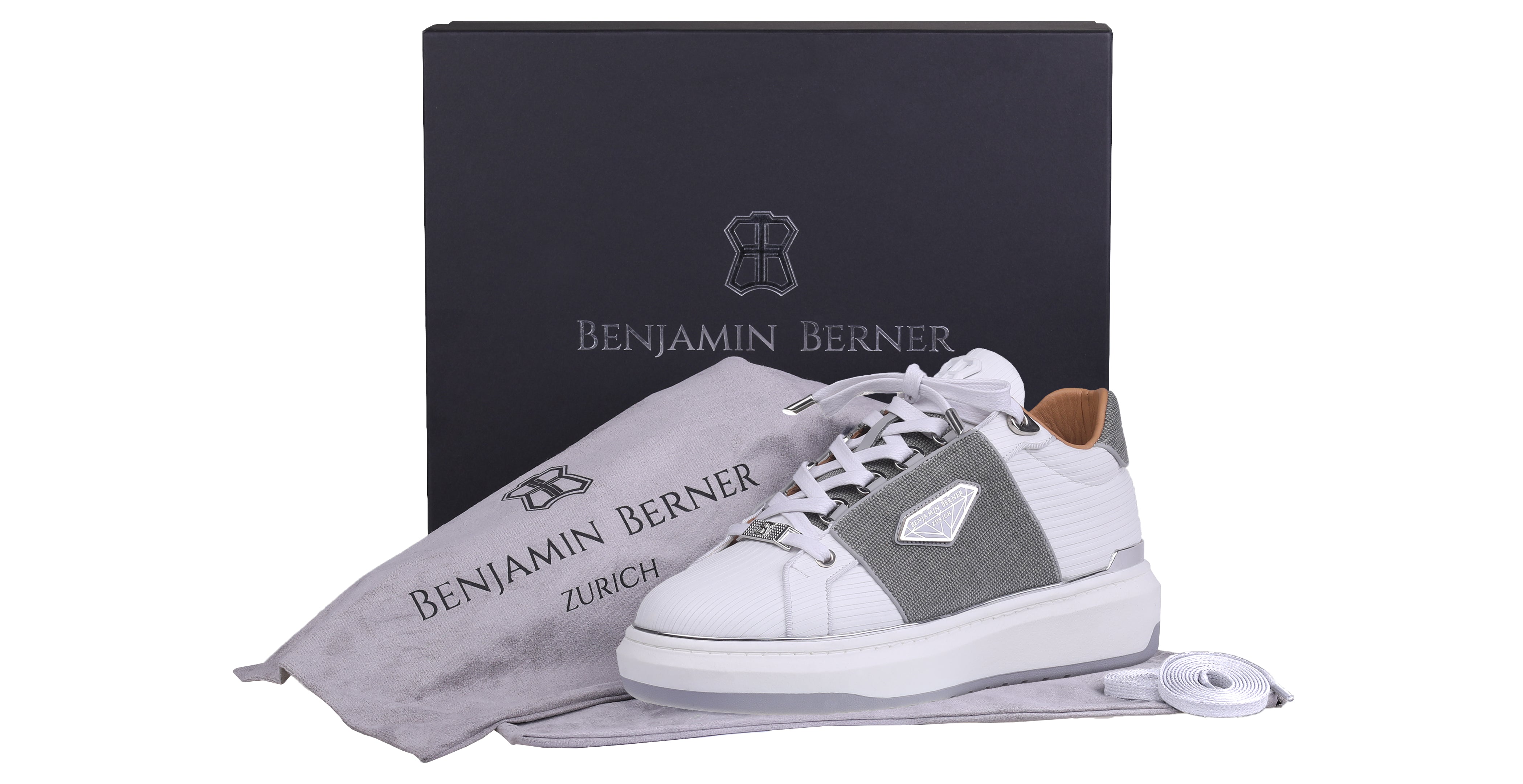 BNJ LUCAS Low-Top WHITE 3D STRIPED-GREY WAXED JEAN