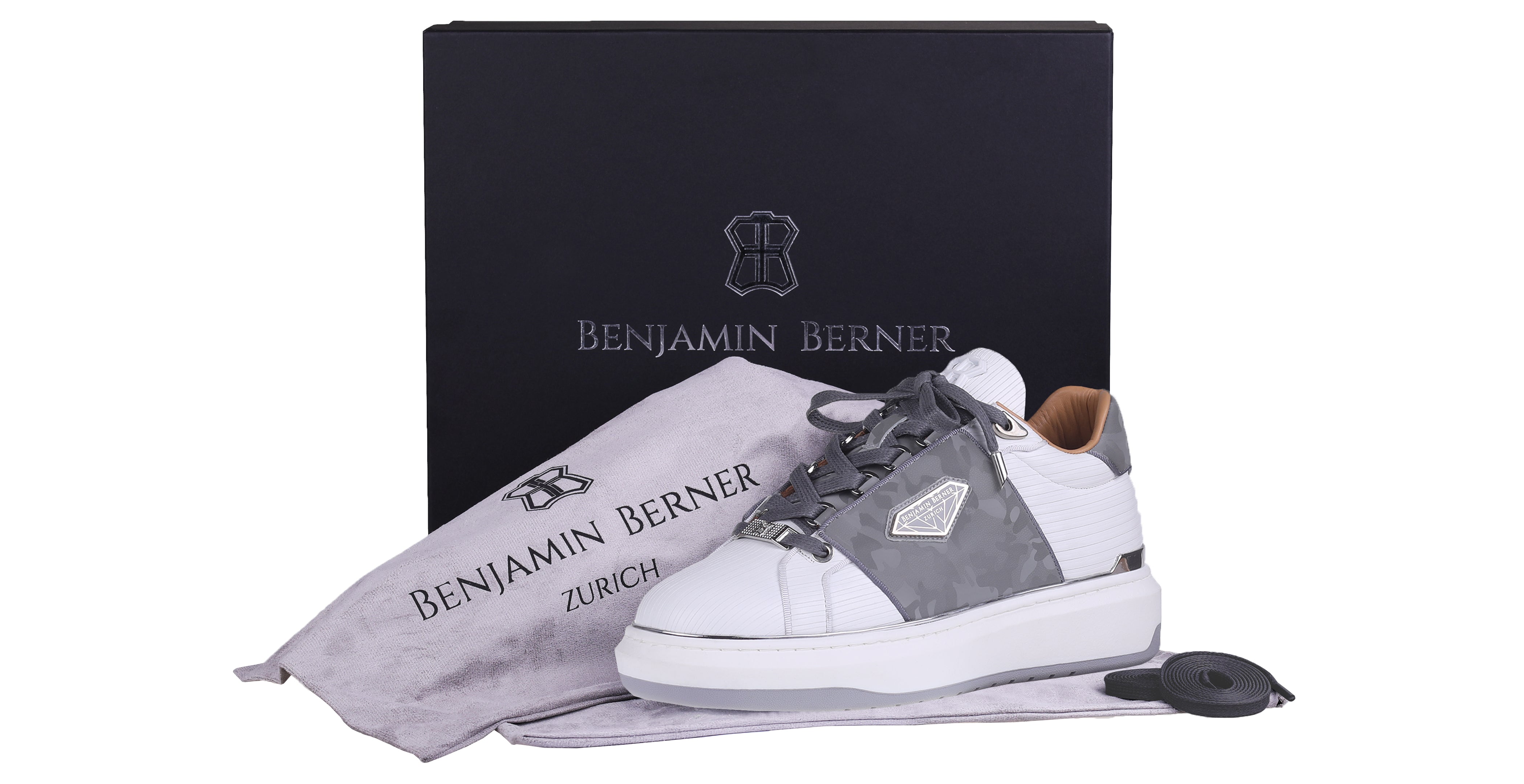 BNJ LUCAS Low-Top WHITE 3D STRIPED-GREY REFLECTIVE CAMOUFLAGE
