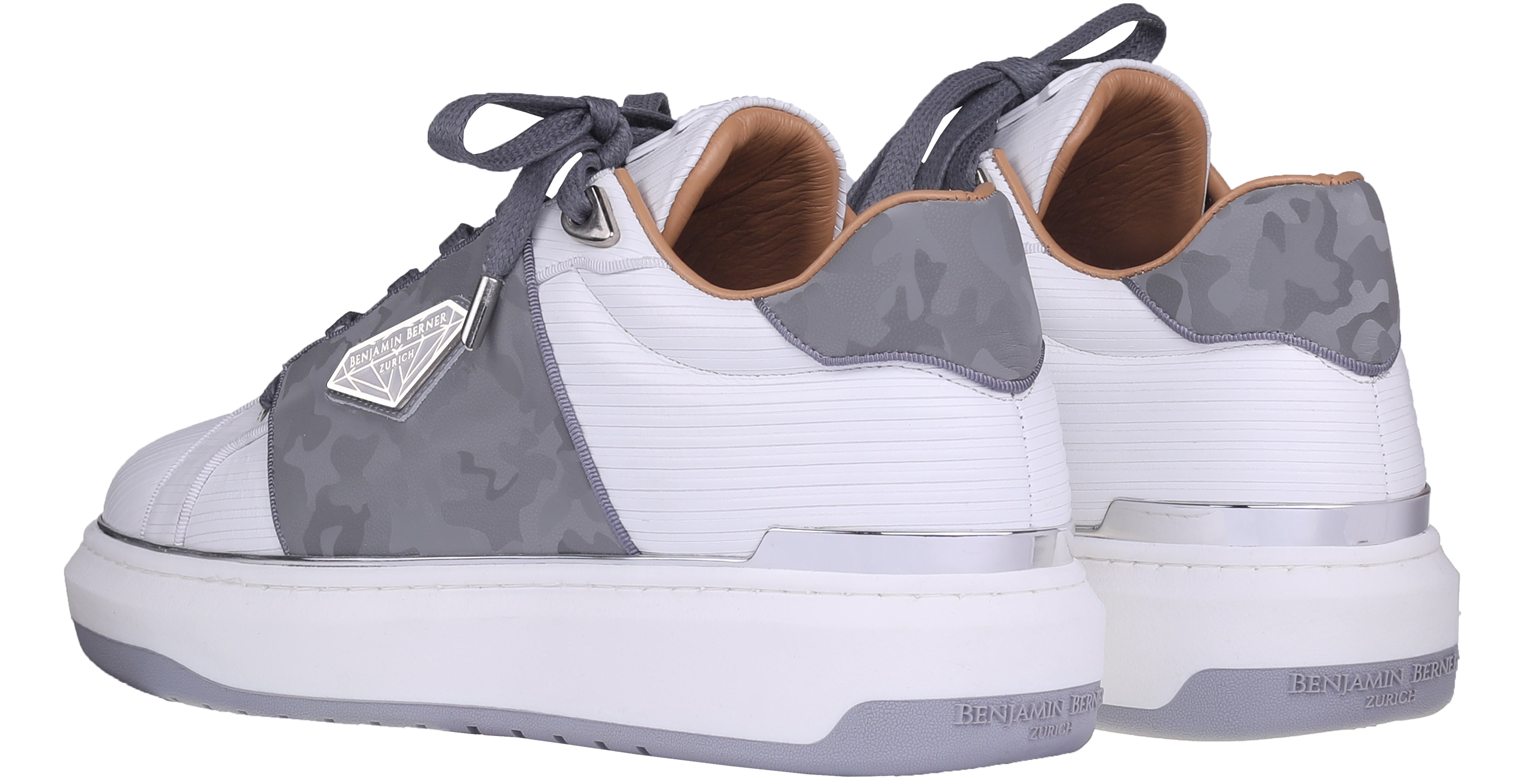 BNJ LUCAS Low-Top WHITE 3D STRIPED-GREY REFLECTIVE CAMOUFLAGE
