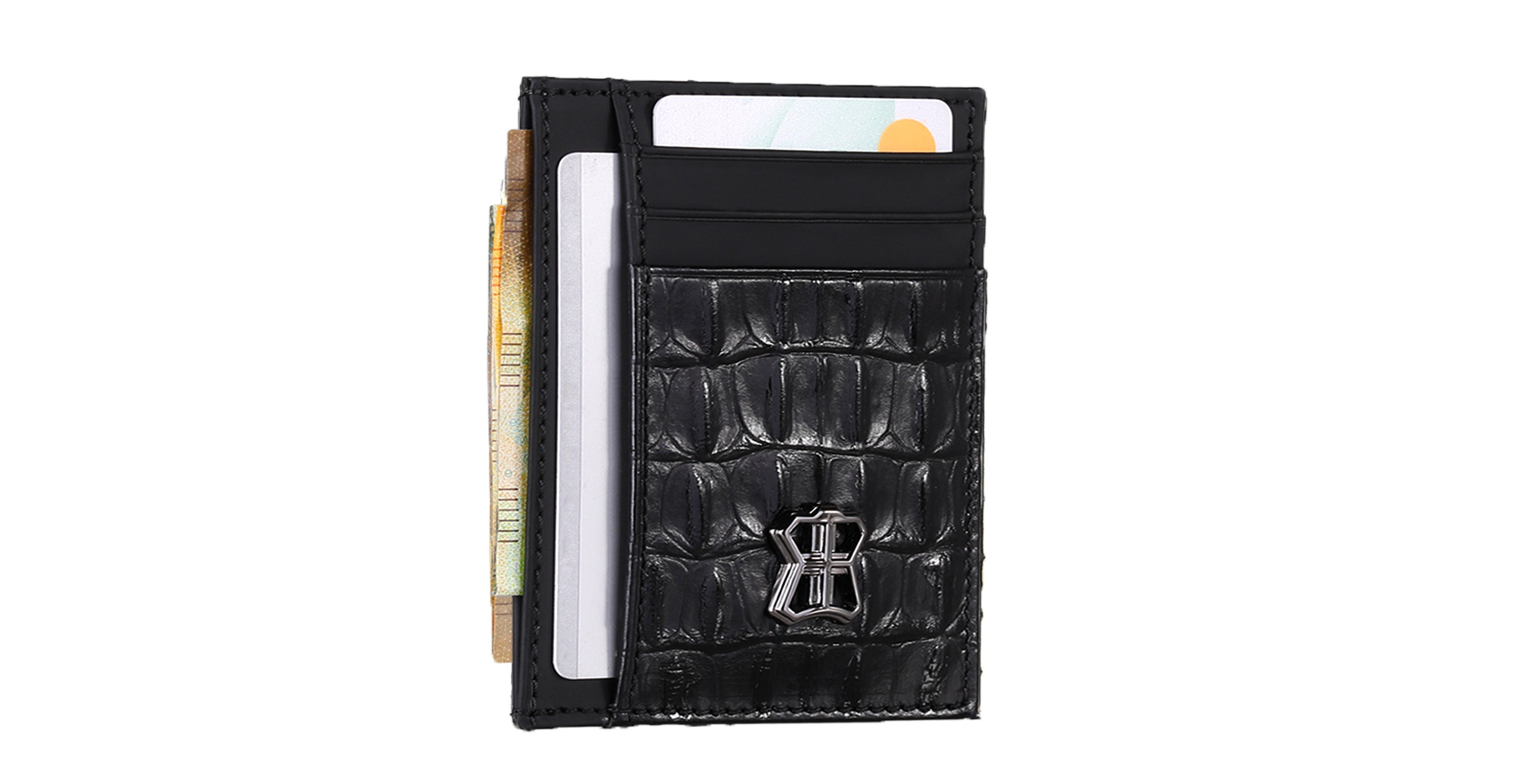 BNJ CARDHOLDER BLACK ALLIGATOR EFFECT CALFSKIN