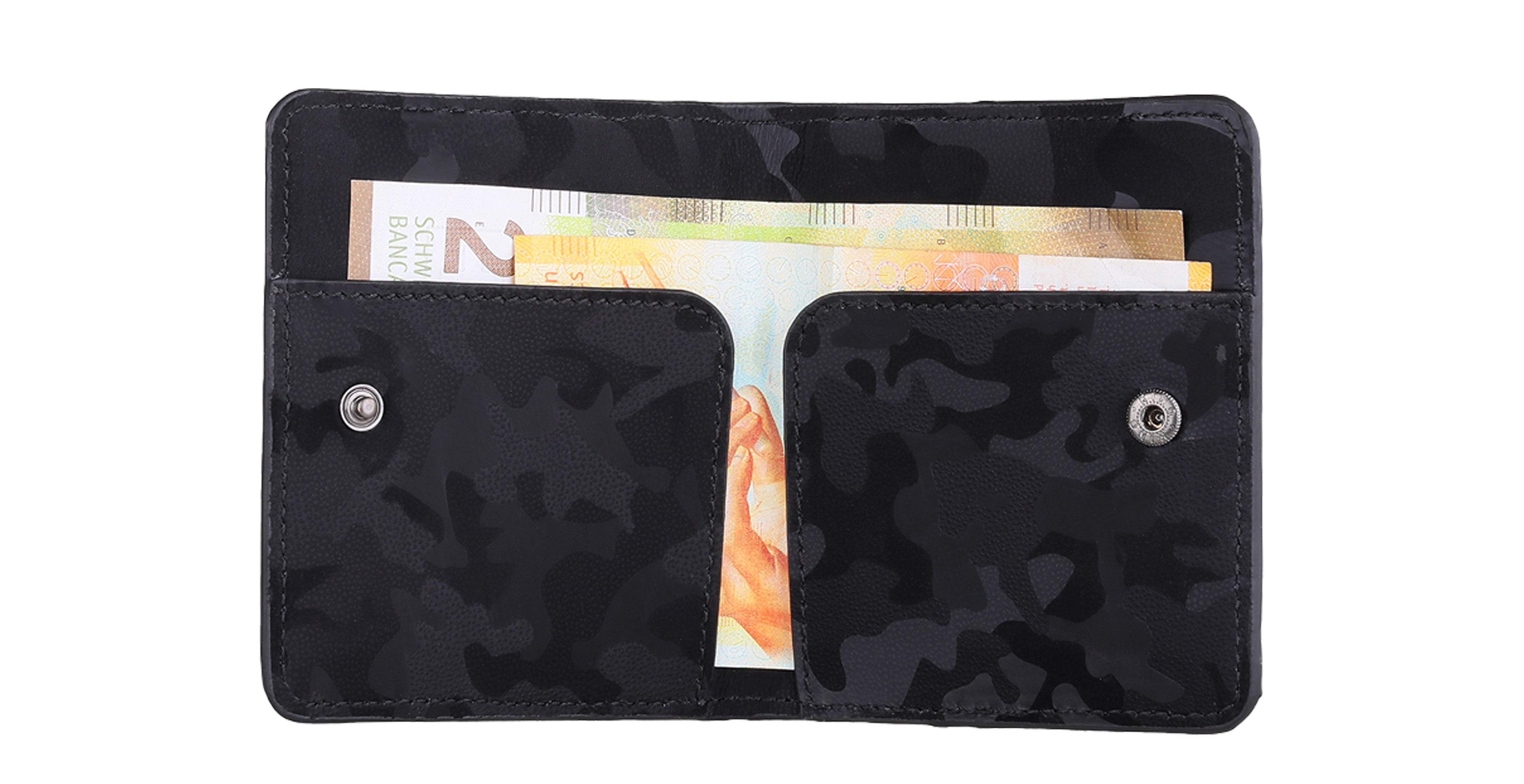 BNJ FLAP WALLET BLACK REFLECTIVE CAMOUFLAGE CALFSKIN