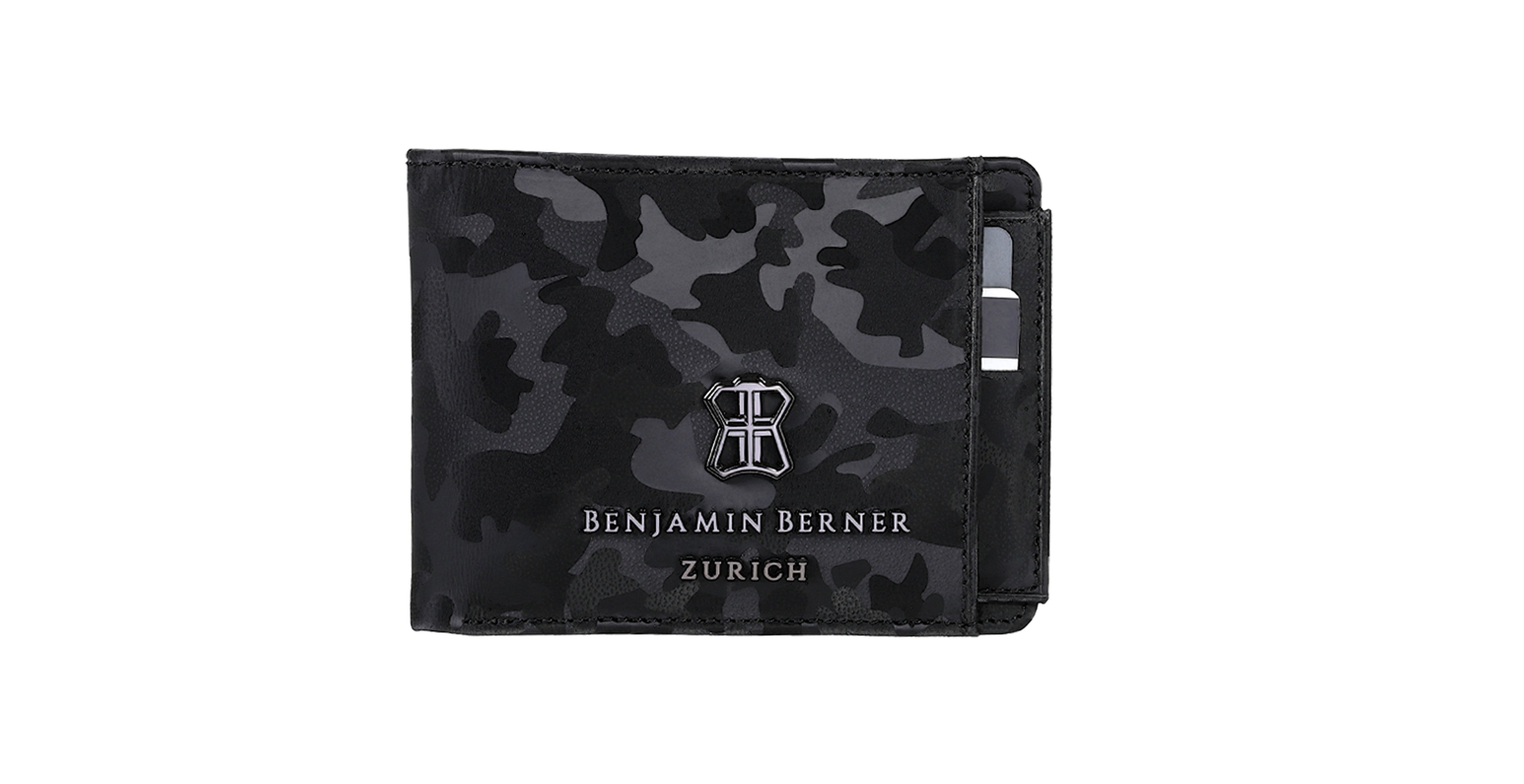 BNJ WALLET WITH SEPARATE CARD HOLDER BLACK REFLECTIVE CAMOUFLAGE CALFSKIN
