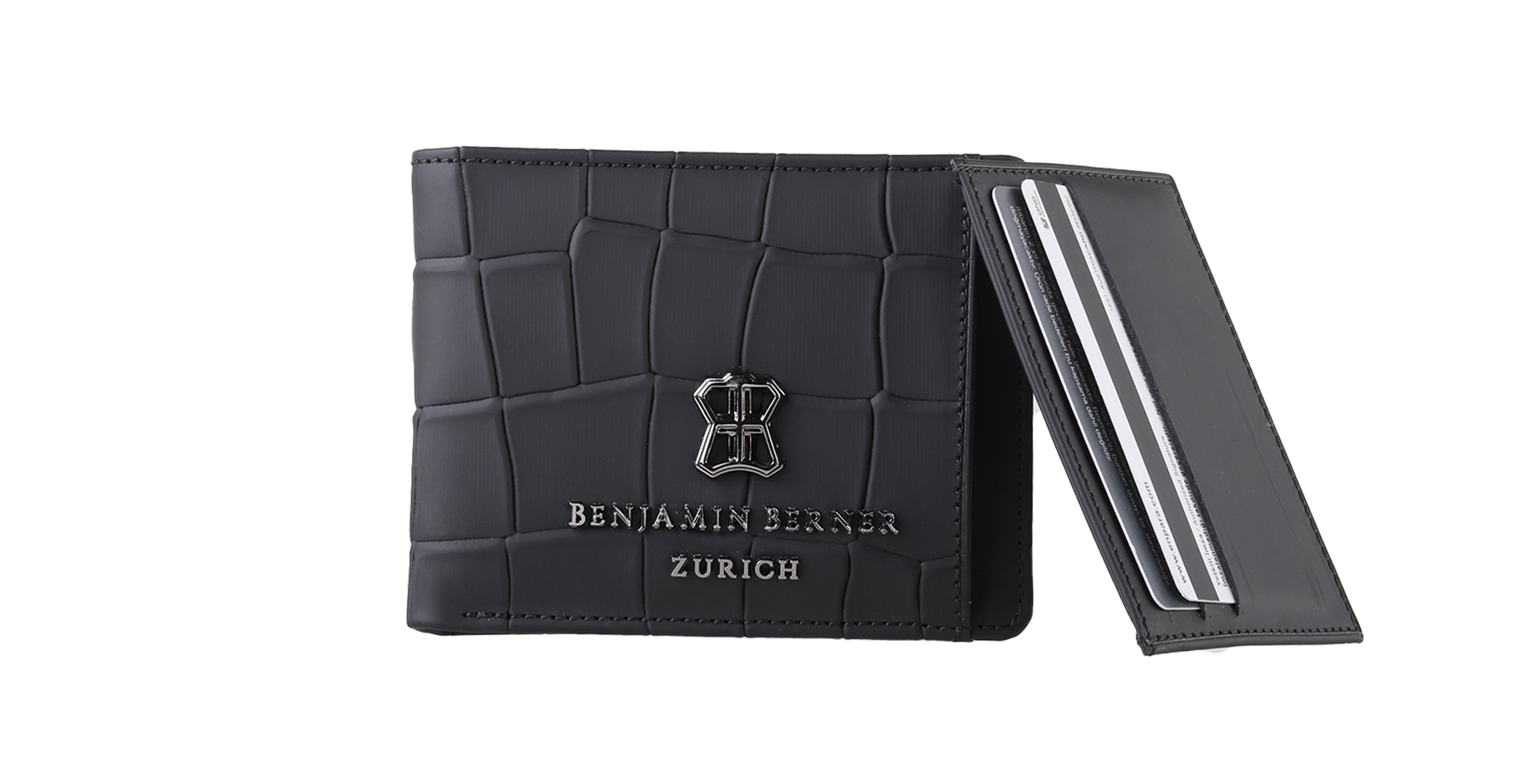 BNJ WALLET WITH SEPARATE CARD HOLDER BLACK MATT CROCODILE CALFSKIN