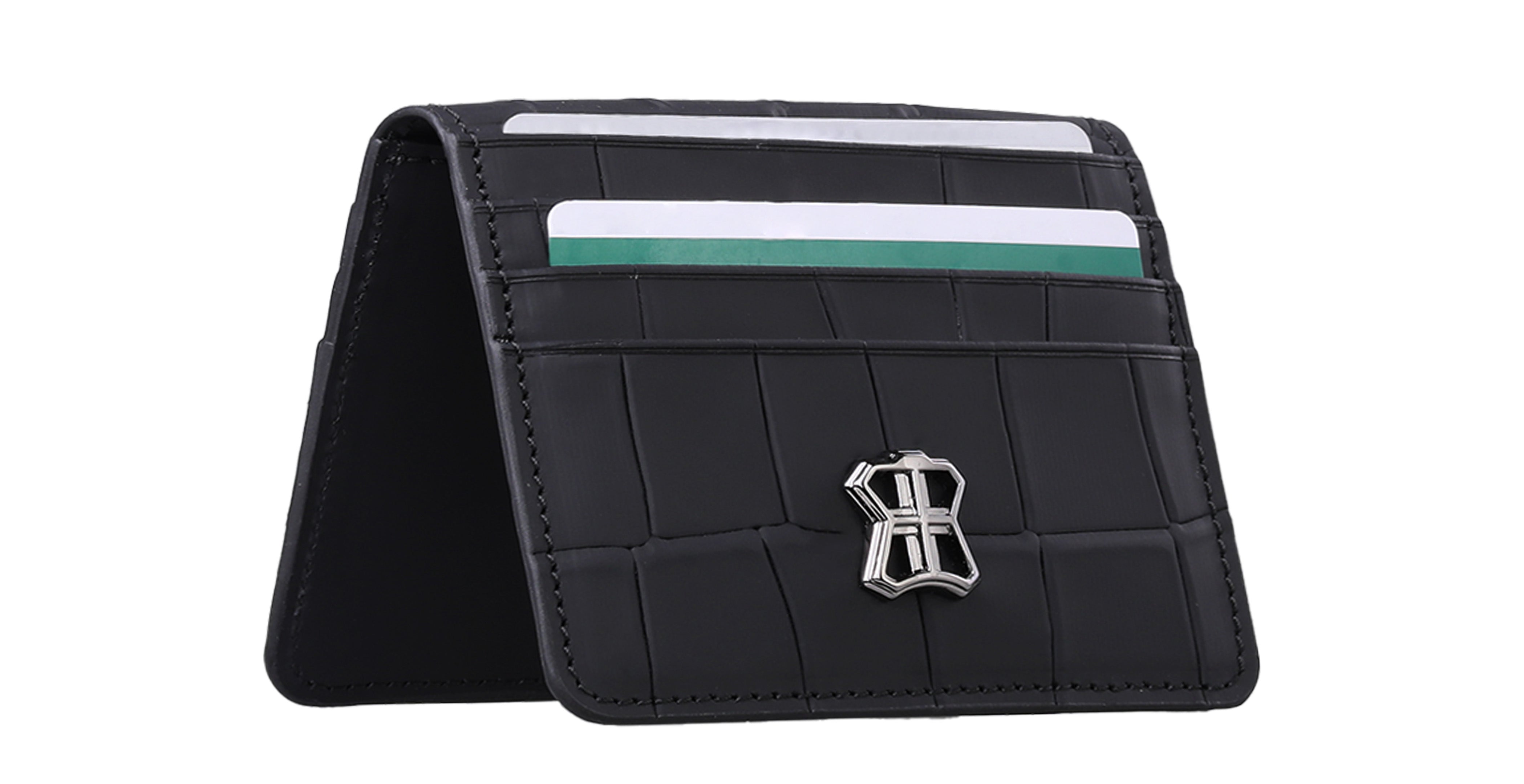 BNJ FLAP WALLET BLACK MATT CROCODILE CALFSKIN