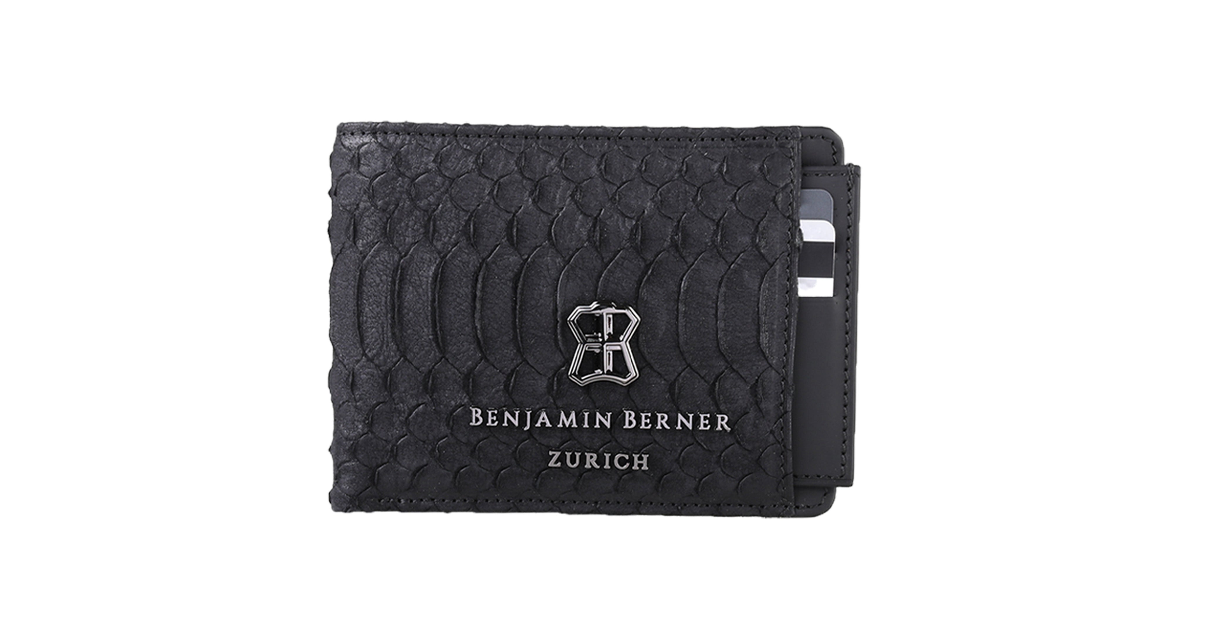 BNJ WALLET WITH SEPARATE CARD HOLDER BLACK PYTHON CUT MATT NAPPA
