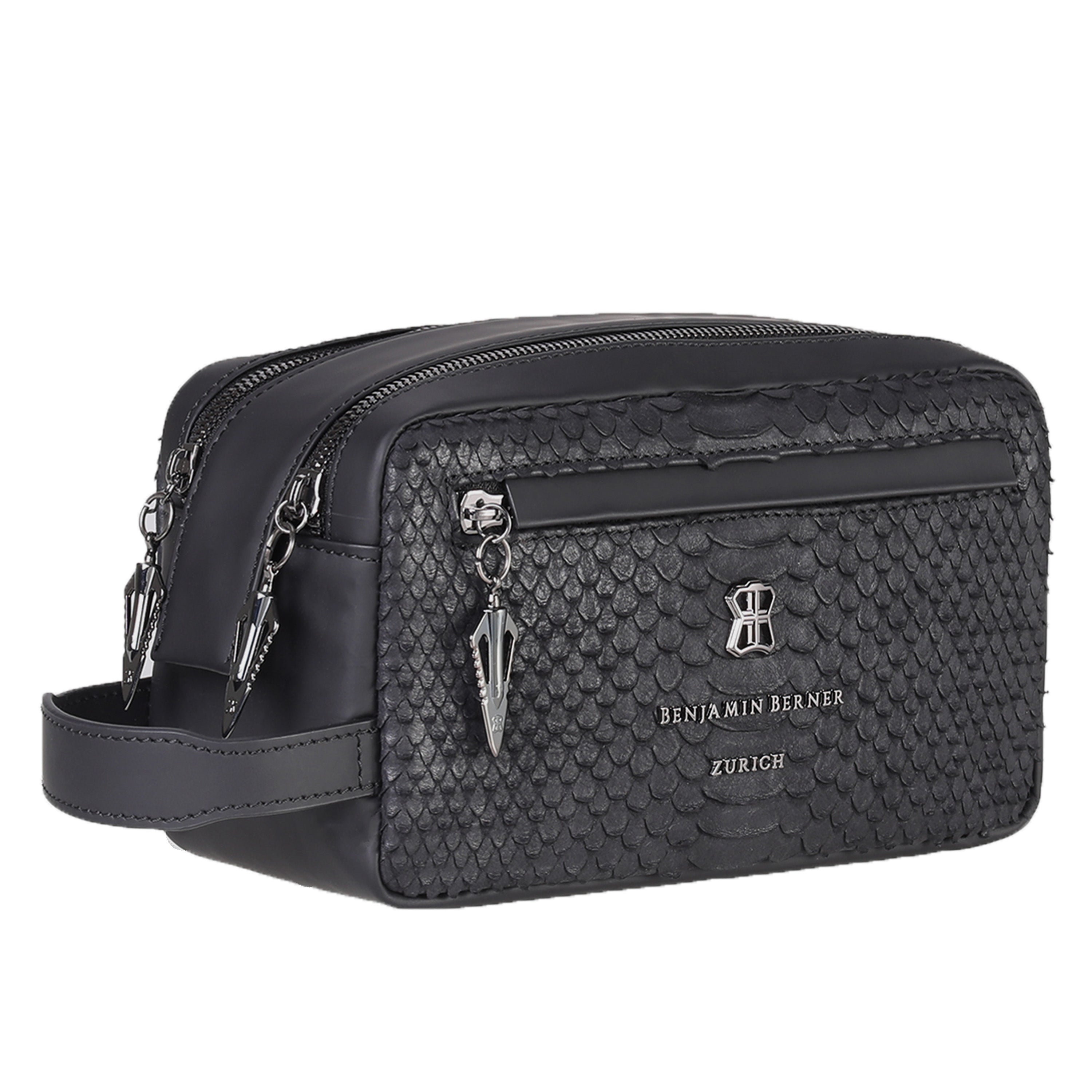 BNJ WASHBAG BLACK PYTHON CUT MATT  NAPPA DOUBLE ZIPPER