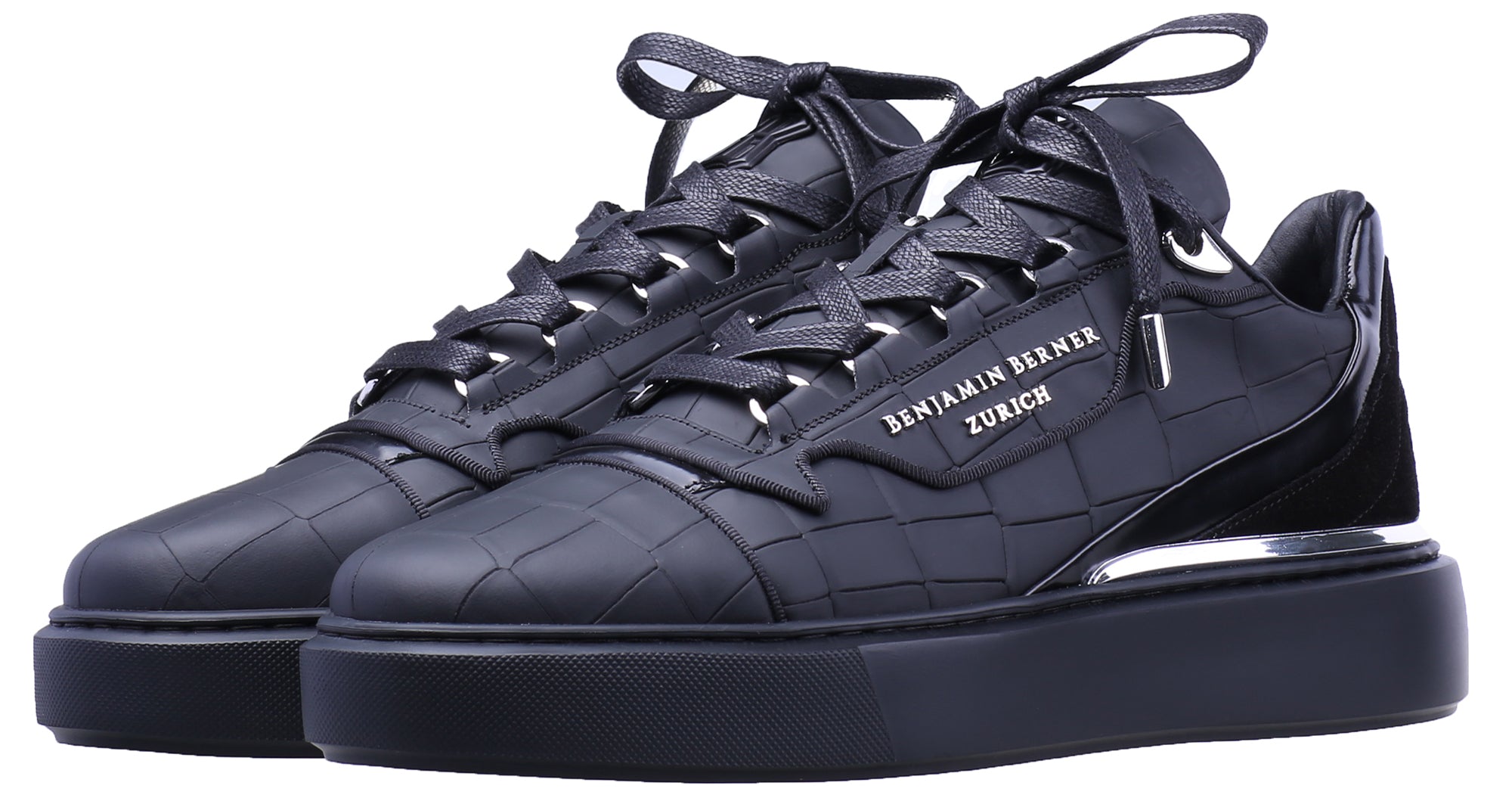 Women's Low-Top BNJ RAPHAEL ALL BLACK MATT CROCODILE