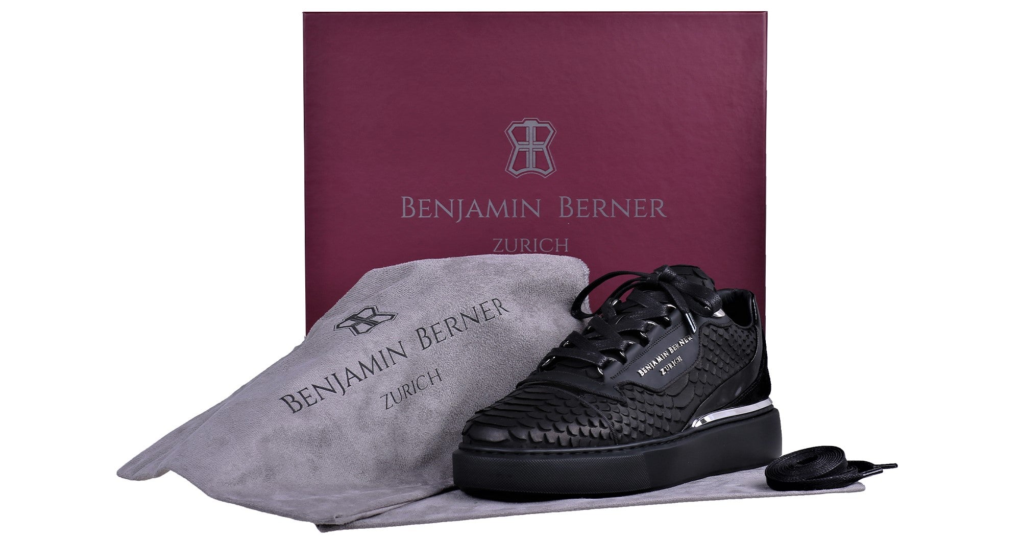 BNJ RAPHAEL Low-Top BLACK PYTHON CUT-MATT NAPPA