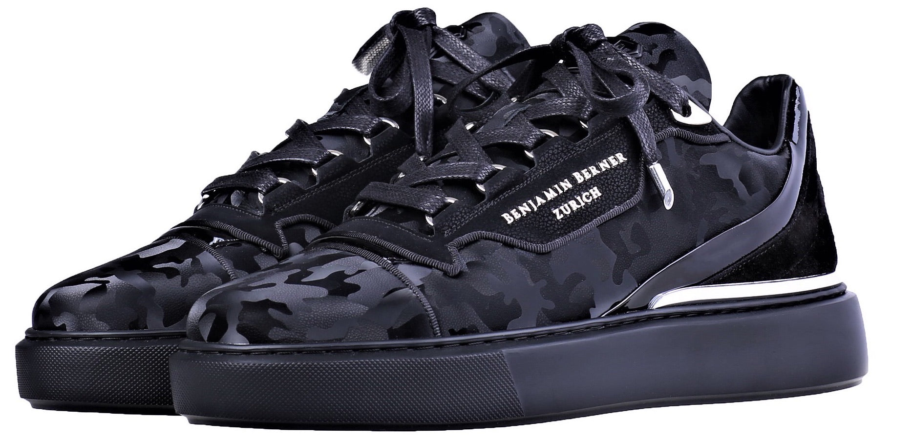 BNJ RAPHAEL Low-Top ALL BLACK REFLECTIVE CAMOUFLAGE CALFSKIN