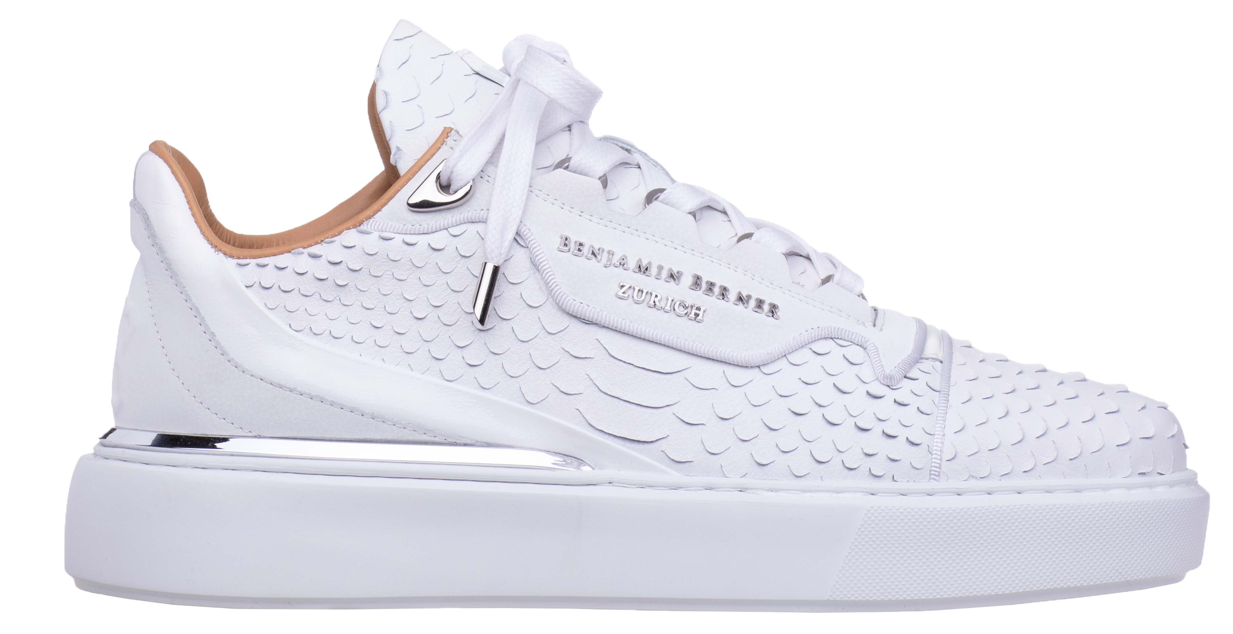 BNJ RAPHAEL Low-Top ALL WHITE PYTHON CUT-MATT NAPPA