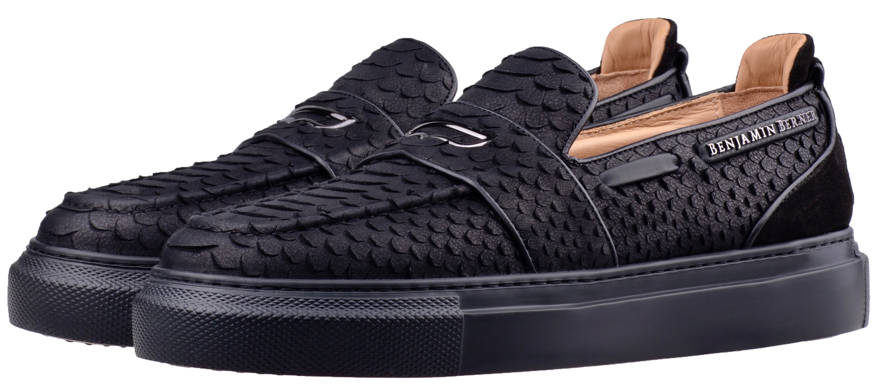 BNJ ENZO BLACK PYTHON CUT NUBUCK PENNY LOAFER