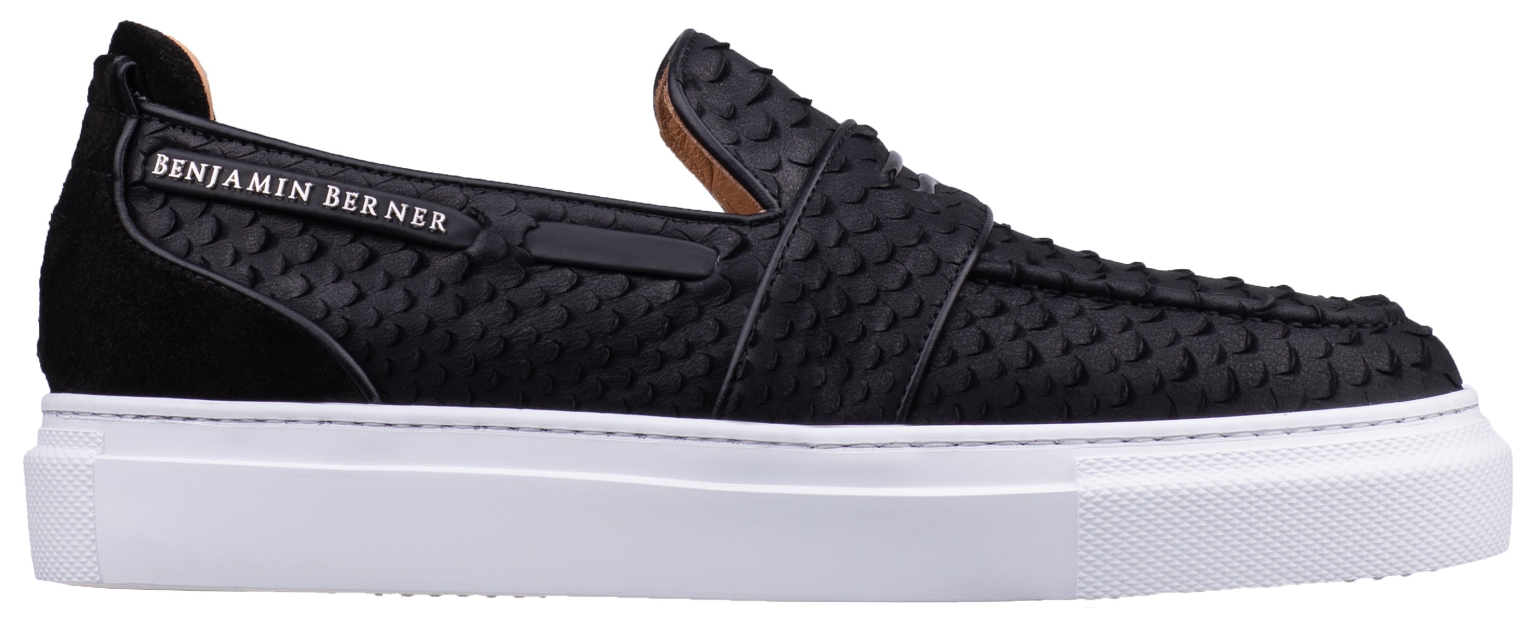 BNJ ENZO BLACK PYTHON CUT NUBUCK PENNY LOAFER