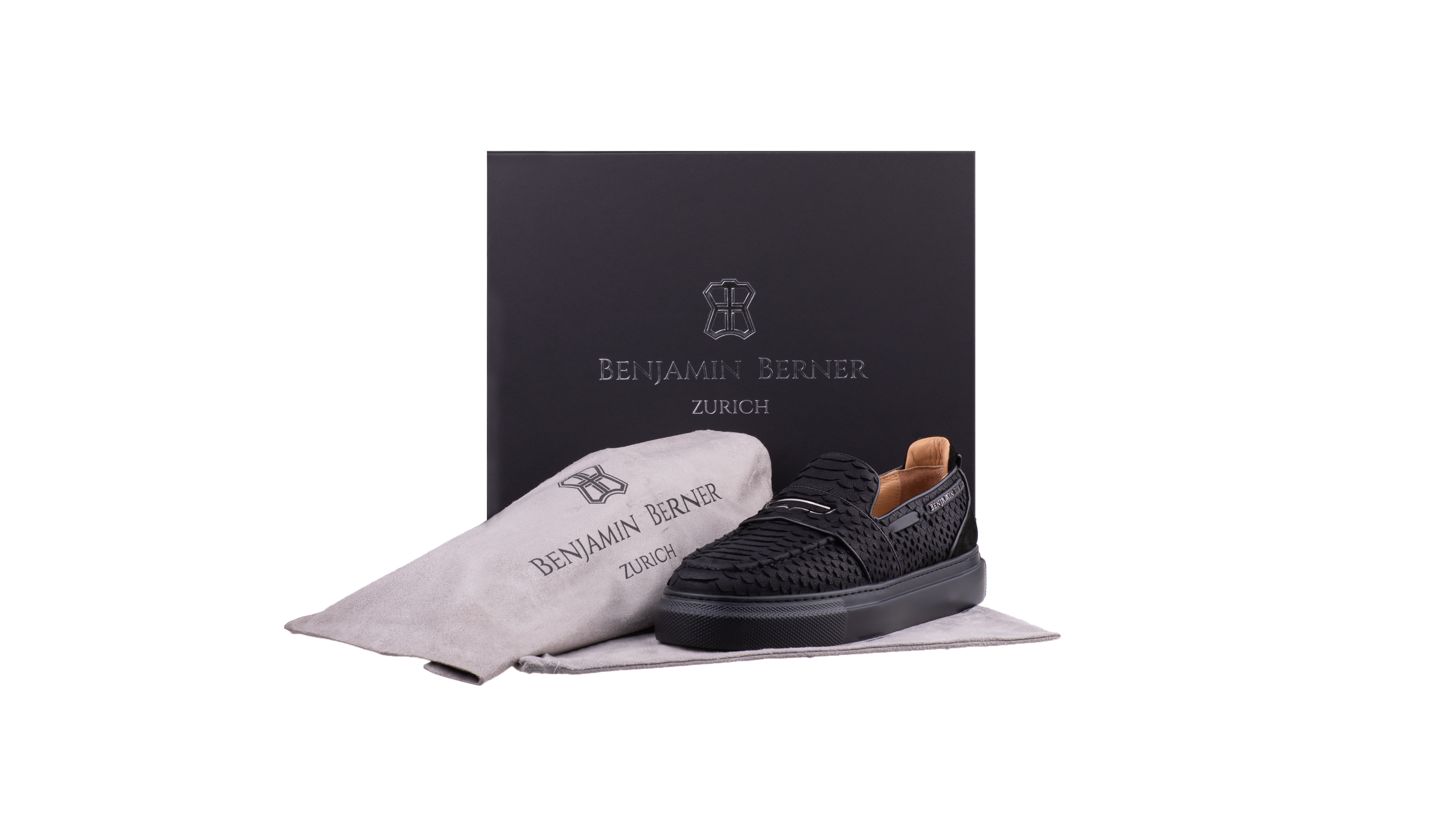 BNJ ENZO BLACK PYTHON CUT NUBUCK PENNY LOAFER
