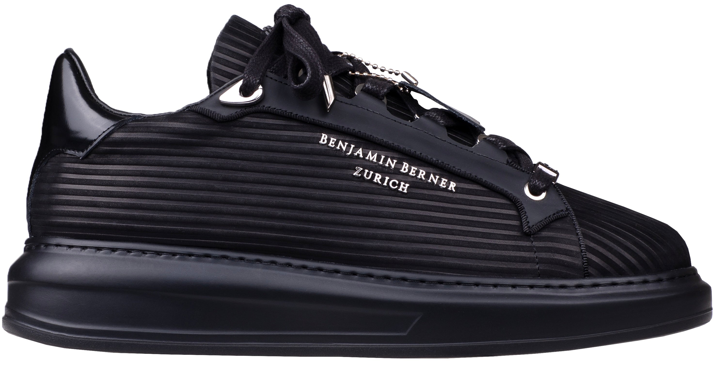 BNJ ACHILLE ALL BLACK 3D STRIPED  NUBUCK