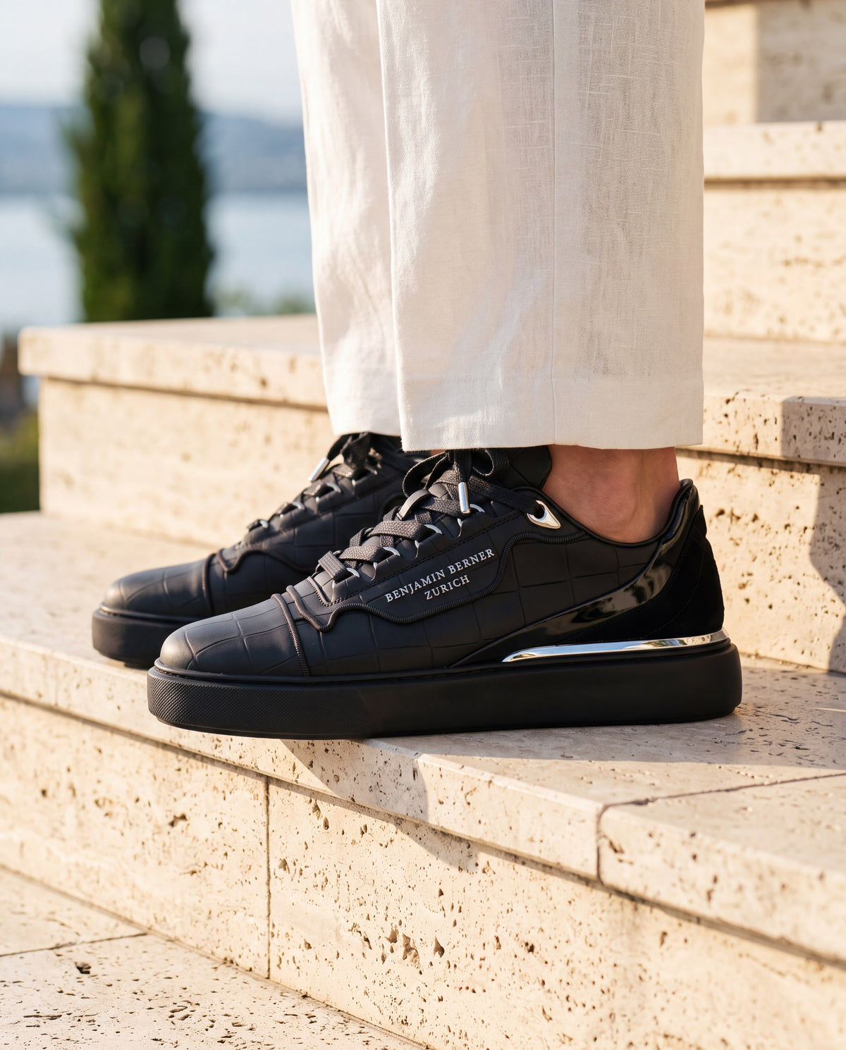BNJ RAPHAEL Low-Top ALL BLACK  MATT CROCODILE