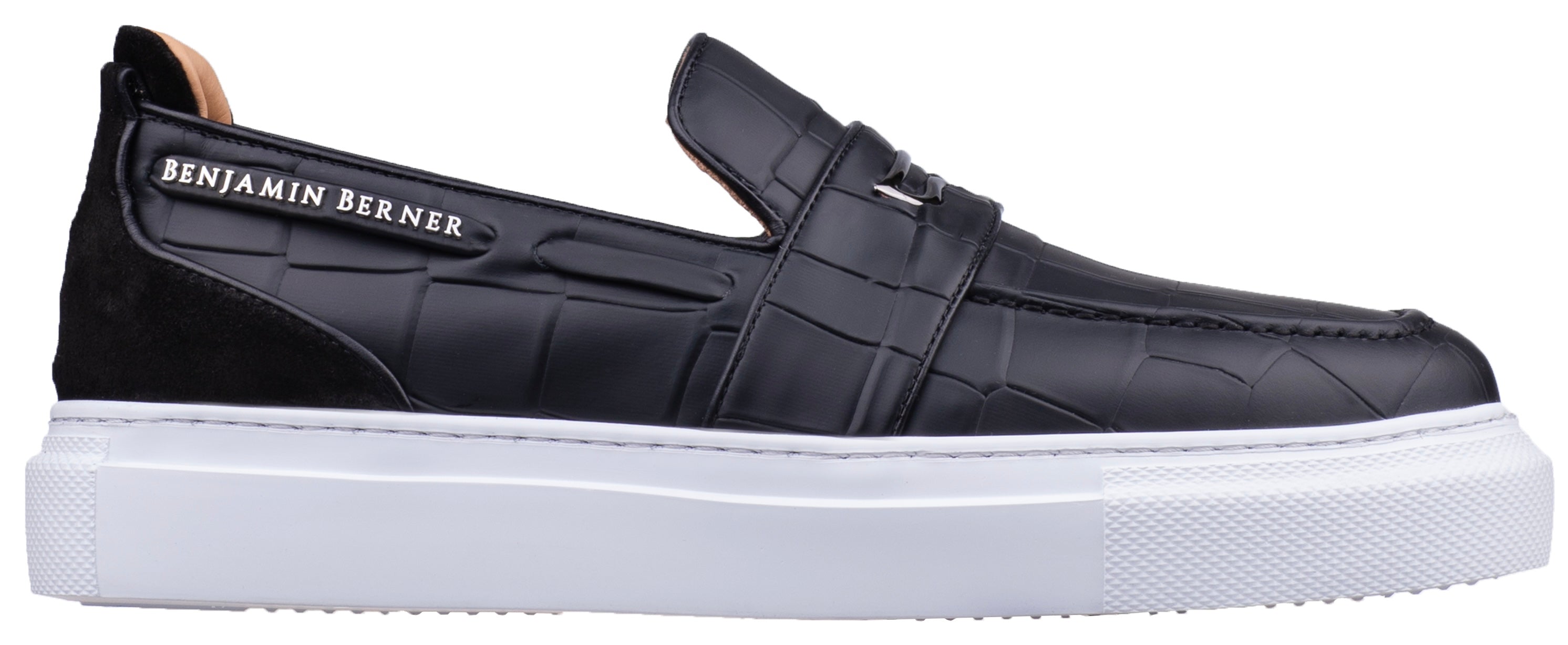 BNJ ENZO BLACK CROCODILE EFFECT CALFSKIN PENNY LOAFER