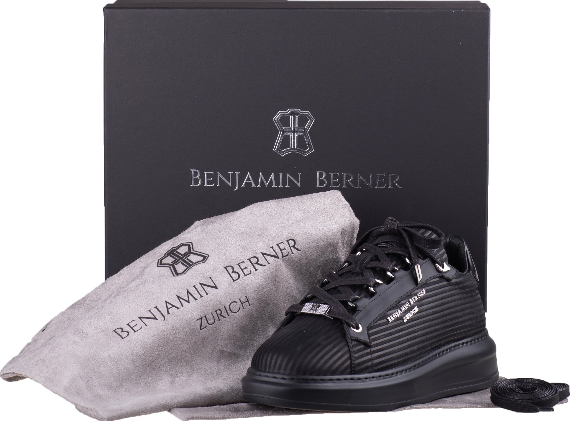 BNJ ACHILLE ALL BLACK 3D STRIPED  NUBUCK