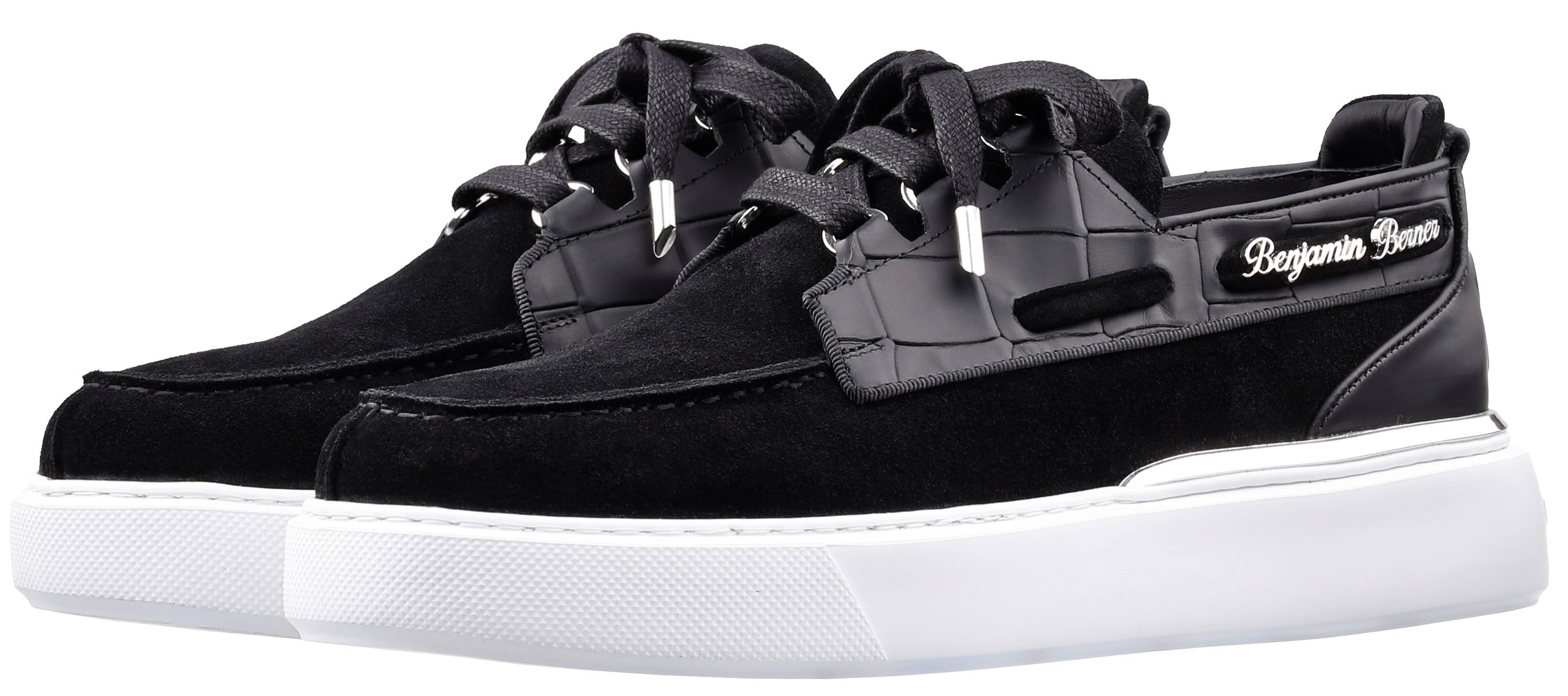 BNJ  NEPTUNE  BLACK  SUEDE -MATT CROCODILE