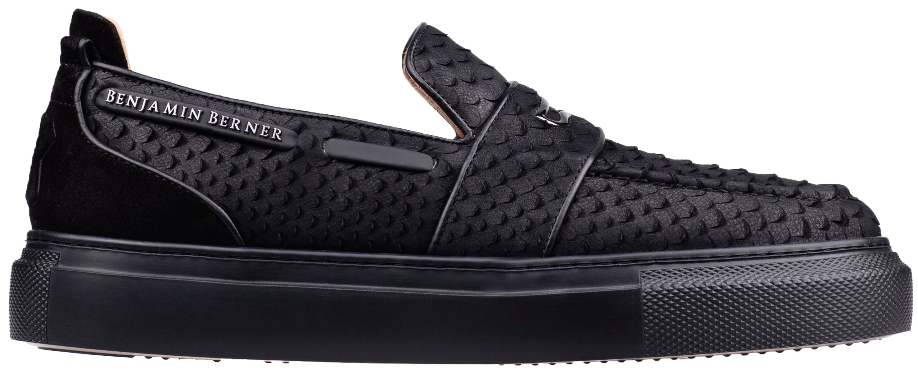 BNJ ENZO BLACK PYTHON CUT NUBUCK PENNY LOAFER