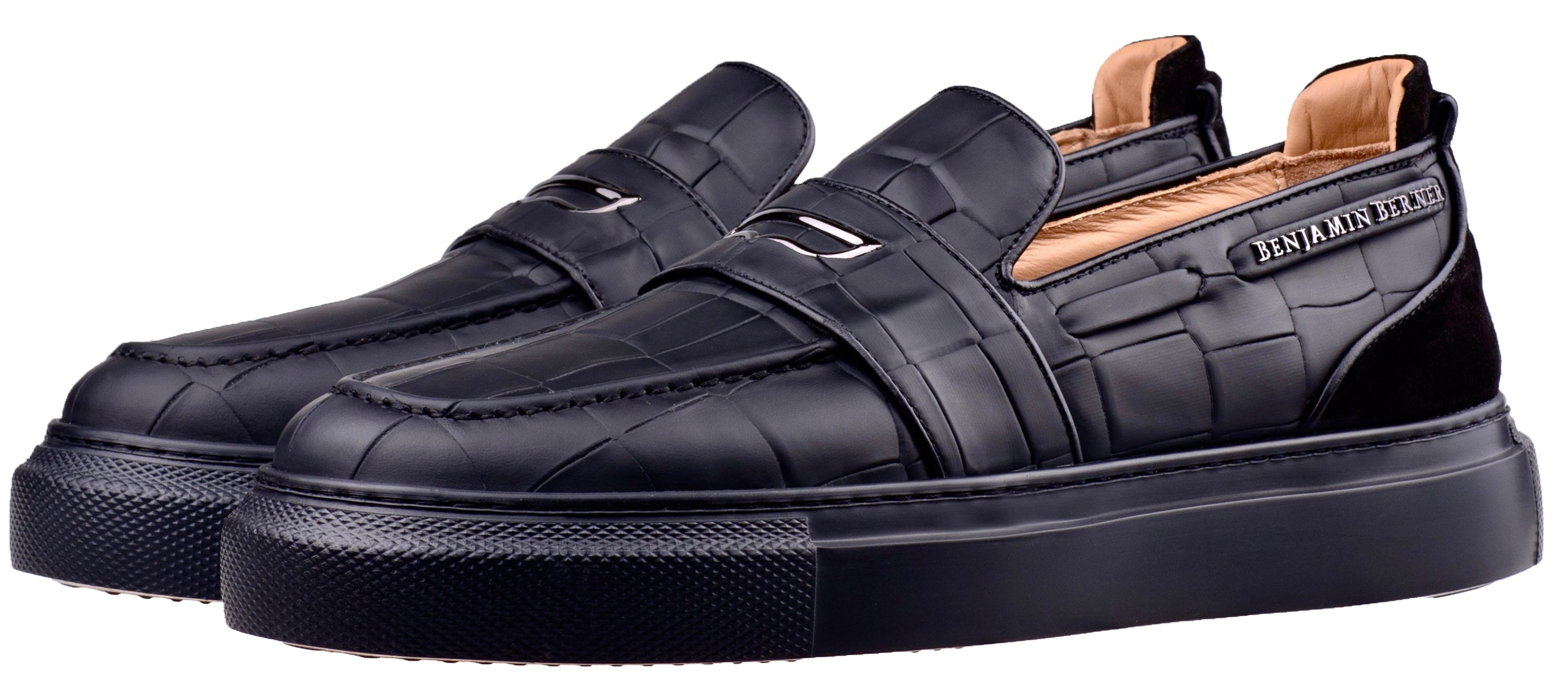 BNJ ENZO BLACK CROCODILE EFFECT CALFSKIN PENNY LOAFER