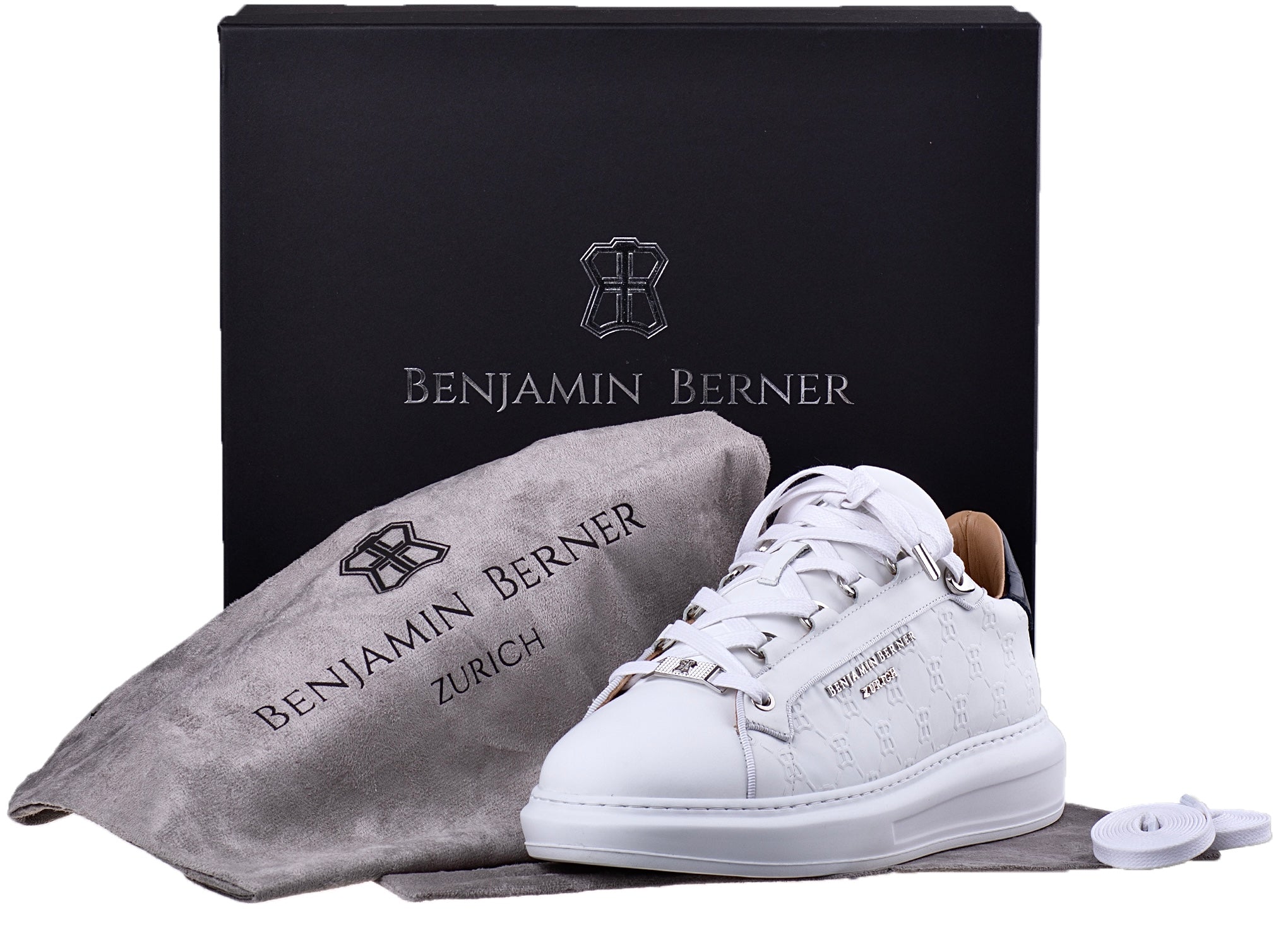 BNJ ACHILLE ALL WHITE MONOGRAM EMBOSSED MATT NAPPA