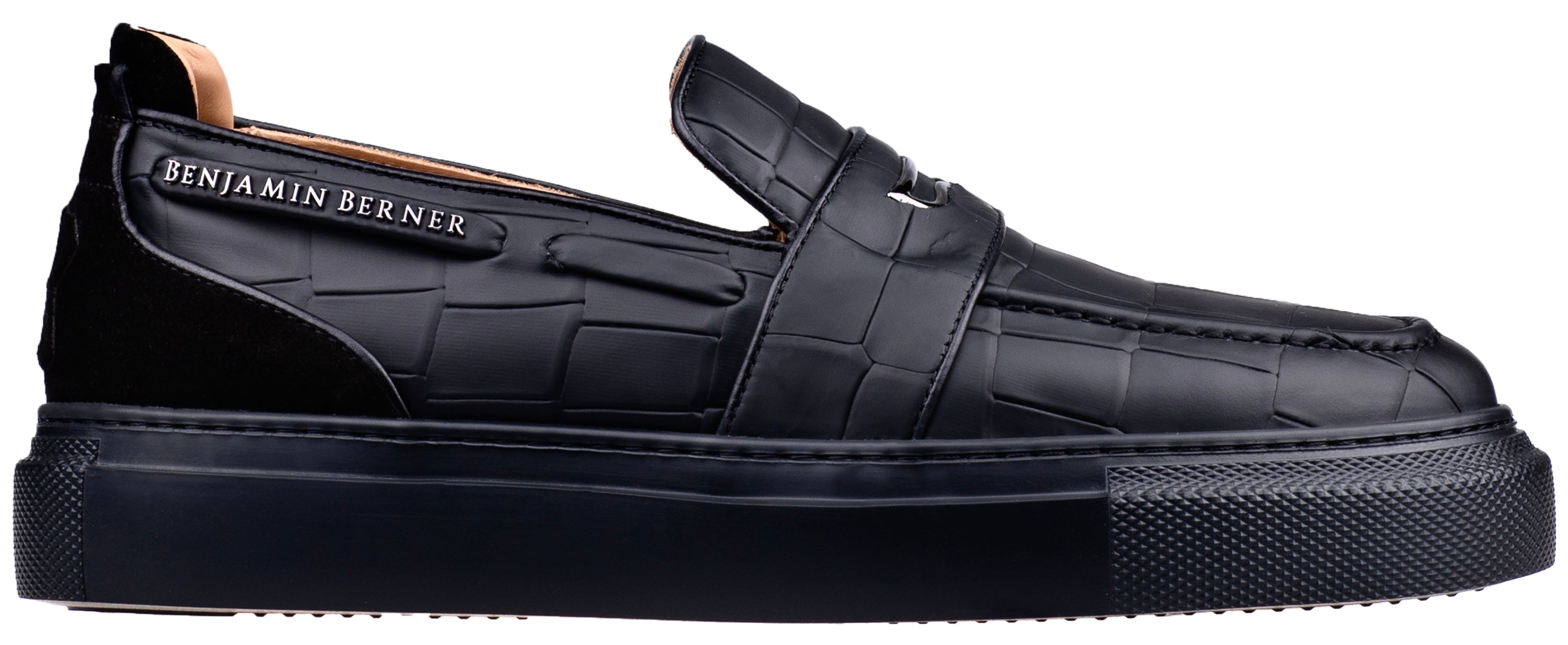 BNJ ENZO BLACK CROCODILE EFFECT CALFSKIN PENNY LOAFER