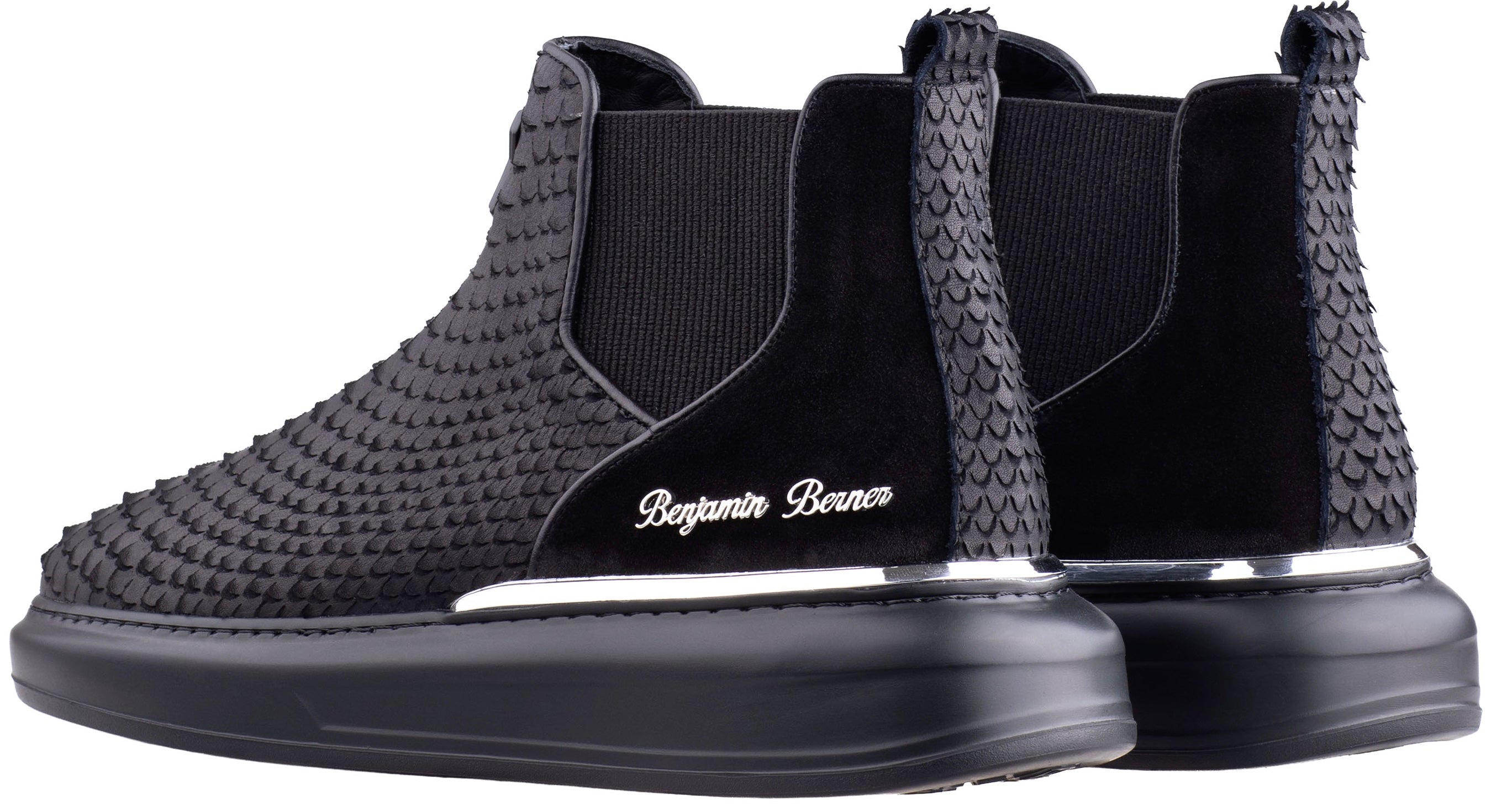BNJ LEO ALL BLACK PYTHON CUT CHELSEA SNEAKERS