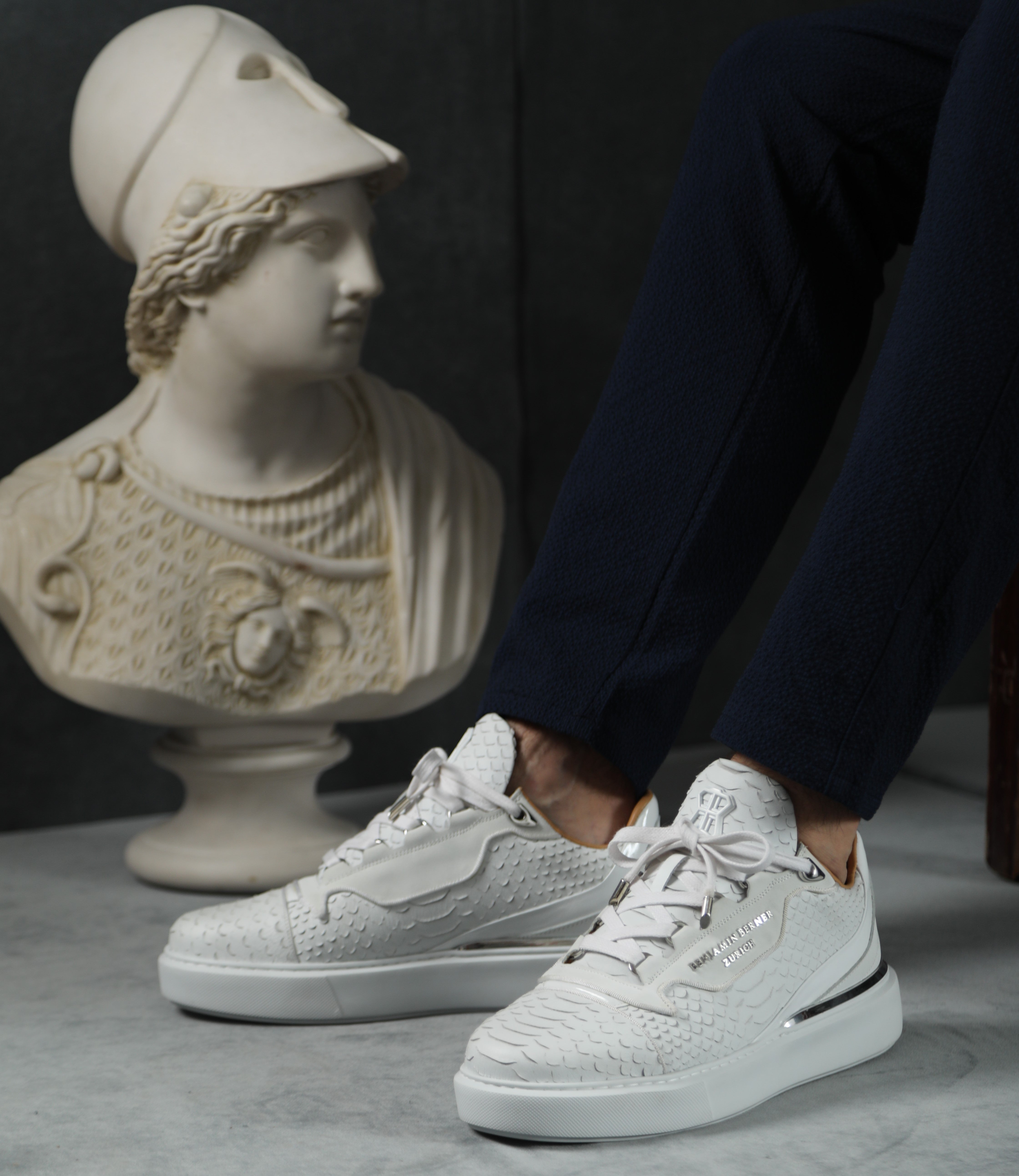 BNJ RAPHAEL Low-Top ALL WHITE PYTHON CUT-MATT NAPPA