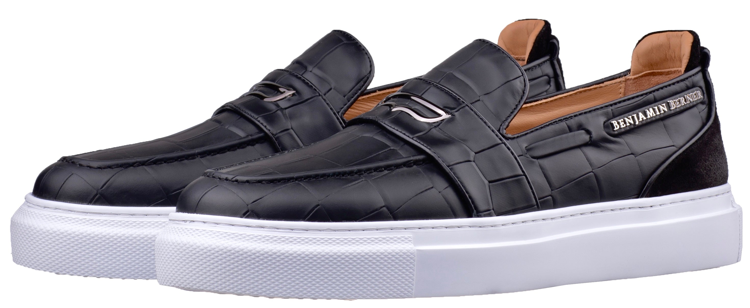 BNJ ENZO BLACK CROCODILE EFFECT CALFSKIN PENNY LOAFER