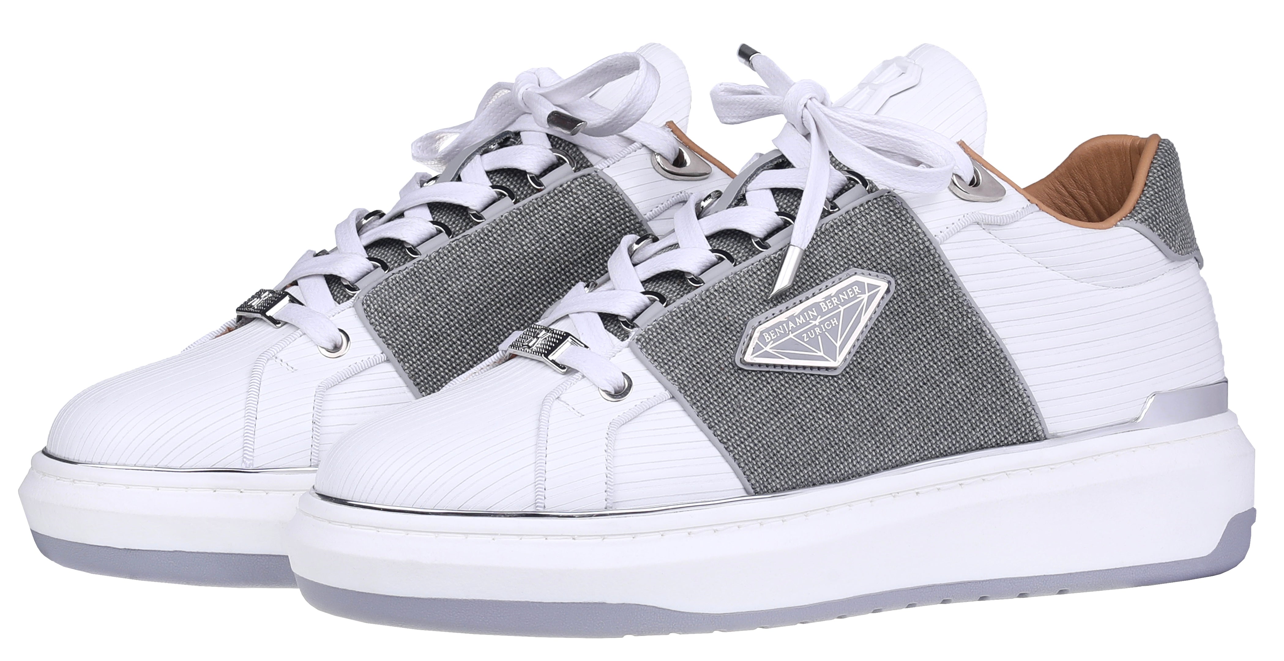 BNJ LUCAS Low-Top  WHITE 3D STRIPED-GREY WAXED JEAN