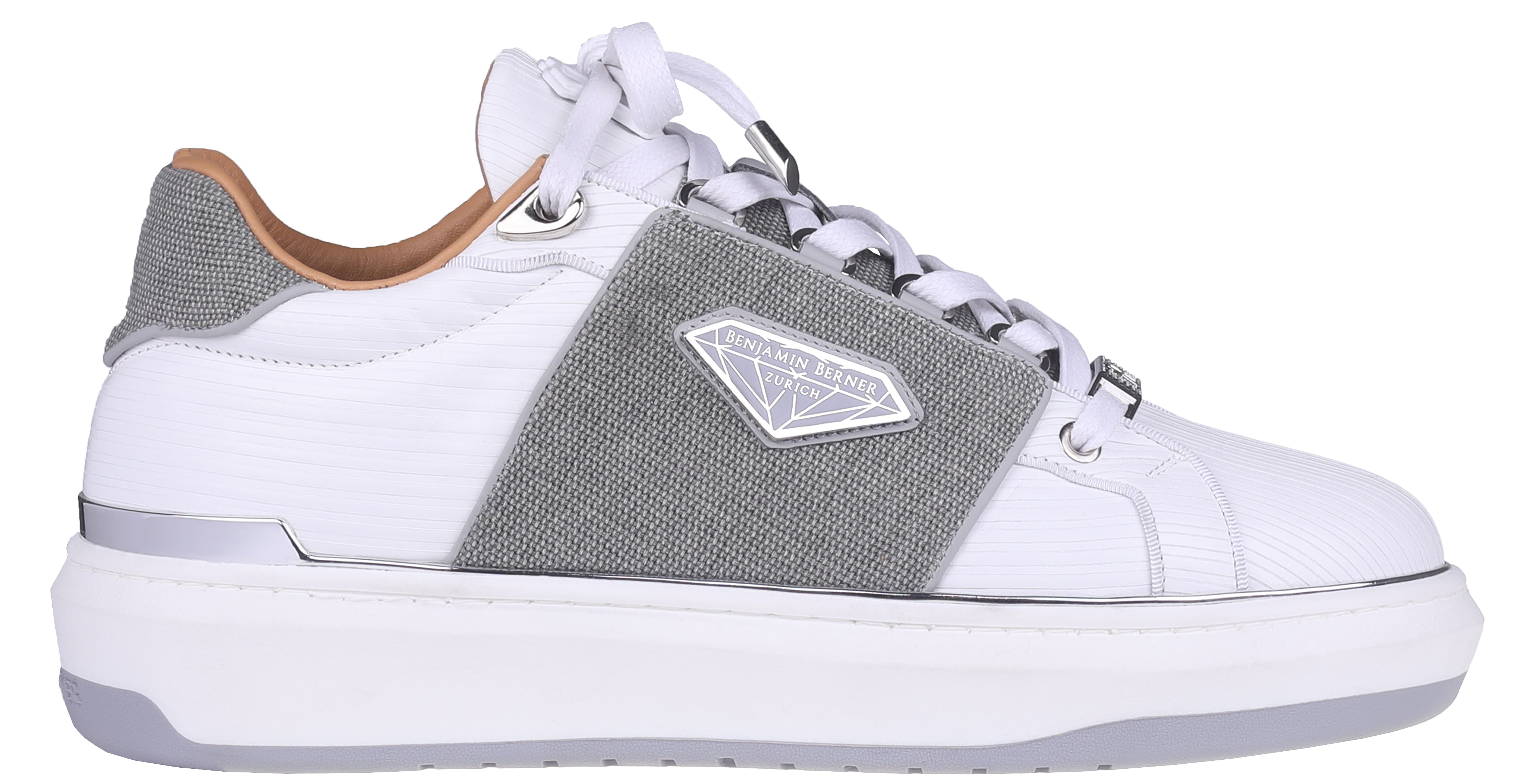 BNJ LUCAS Low-Top  WHITE 3D STRIPED-GREY WAXED JEAN