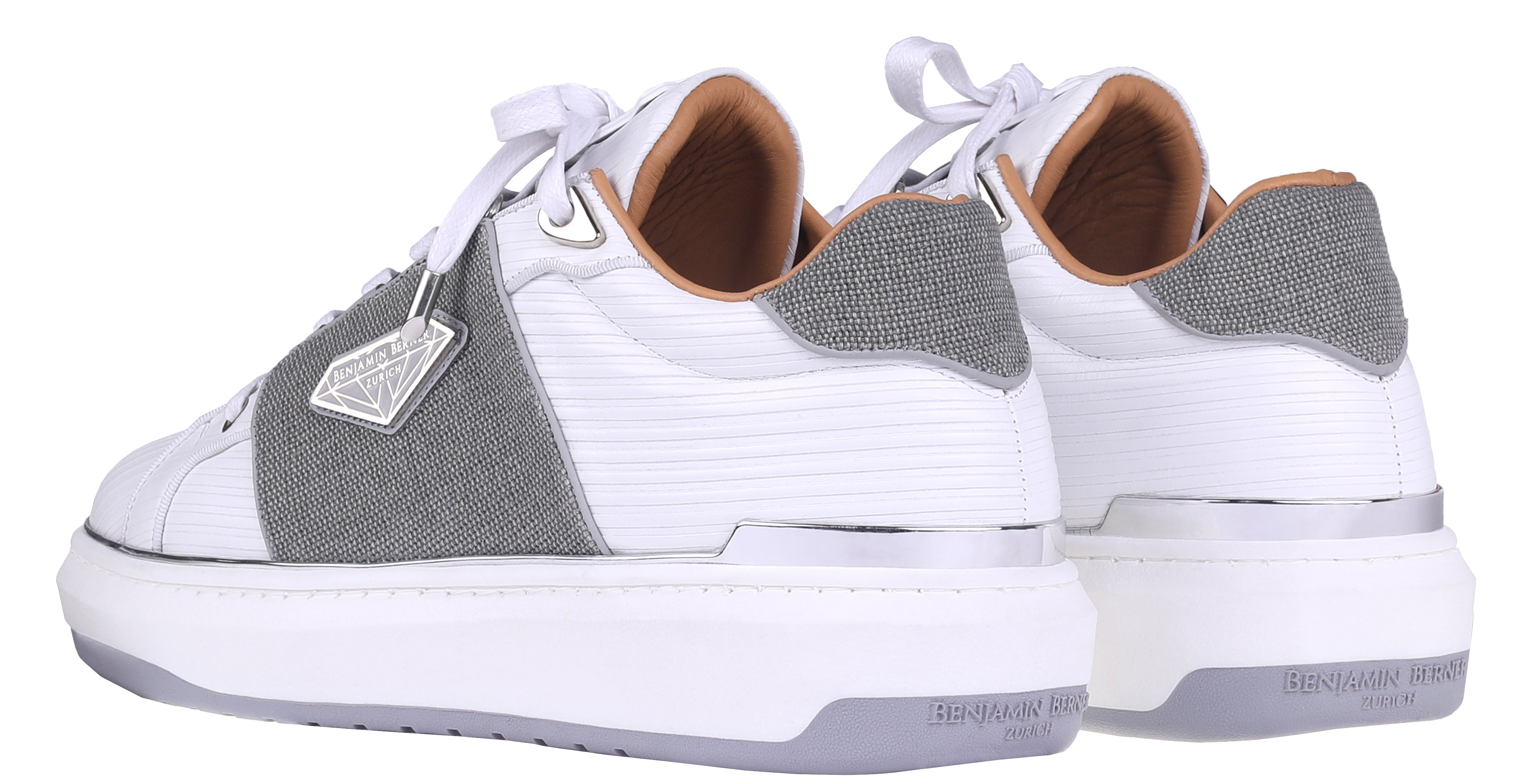 BNJ LUCAS Low-Top  WHITE 3D STRIPED-GREY WAXED JEAN
