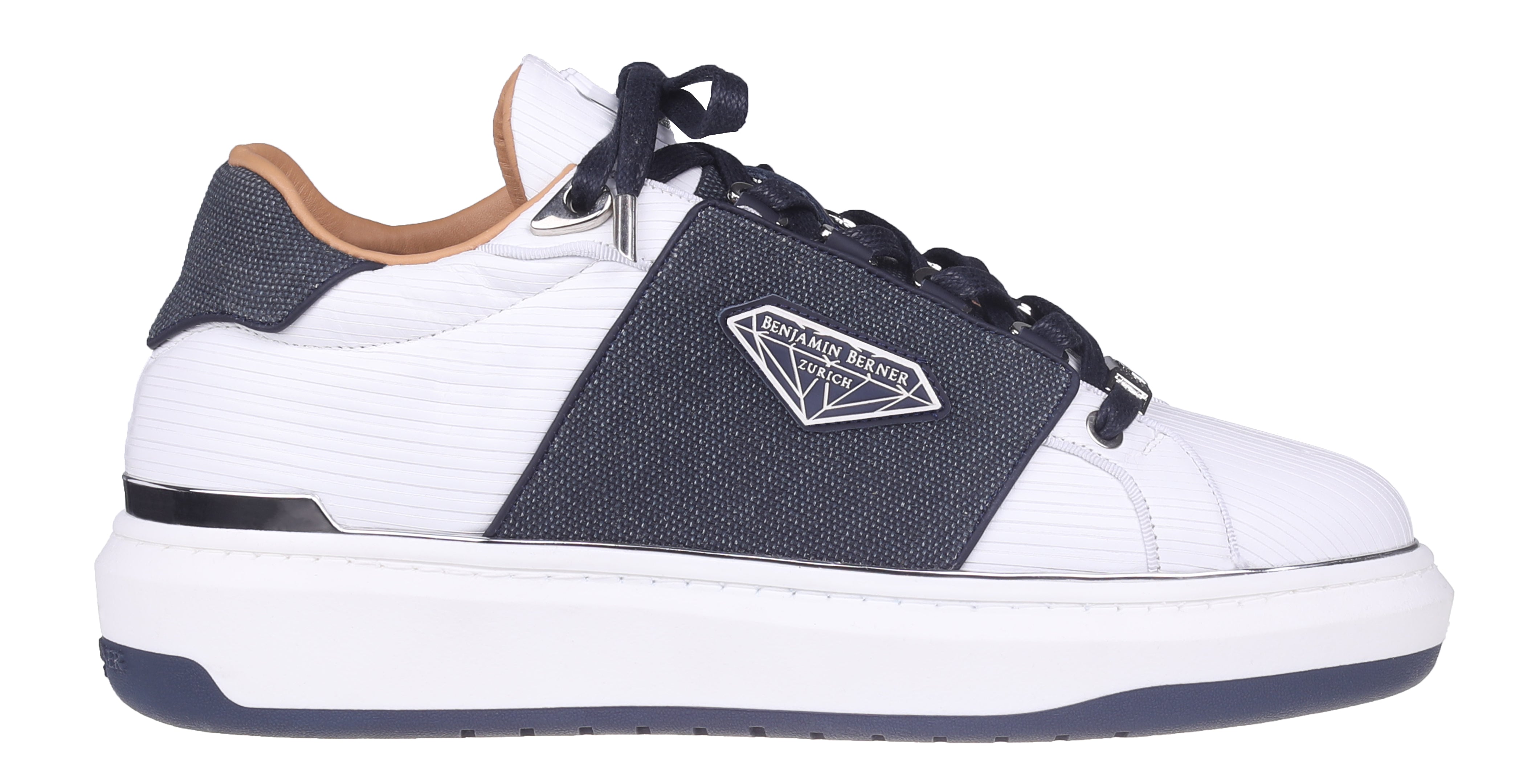 BNJ LUCAS Low-Top  WHITE 3D STRIPED-NAVY WAXED JEAN