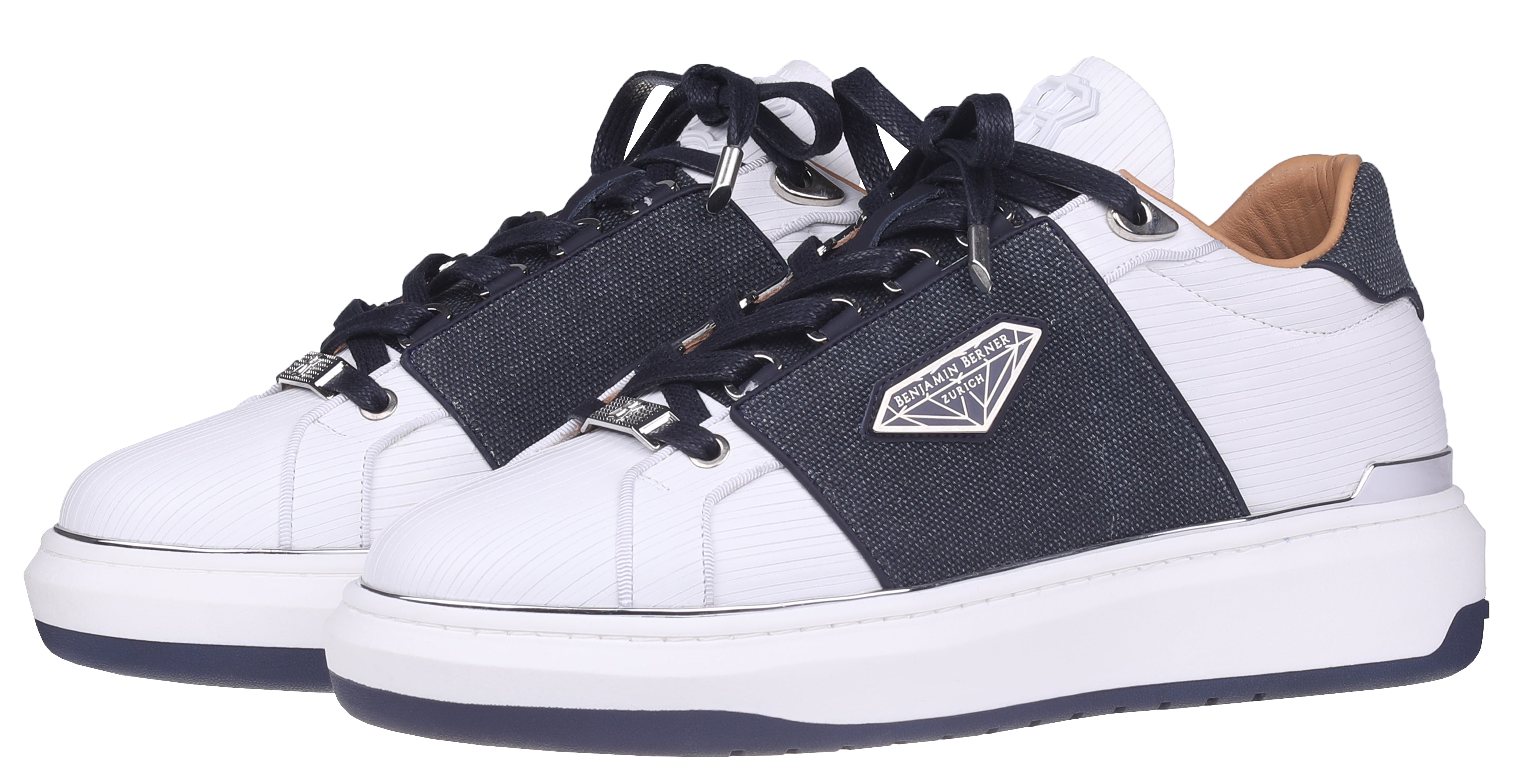 BNJ LUCAS Low-Top  WHITE 3D STRIPED-NAVY WAXED JEAN