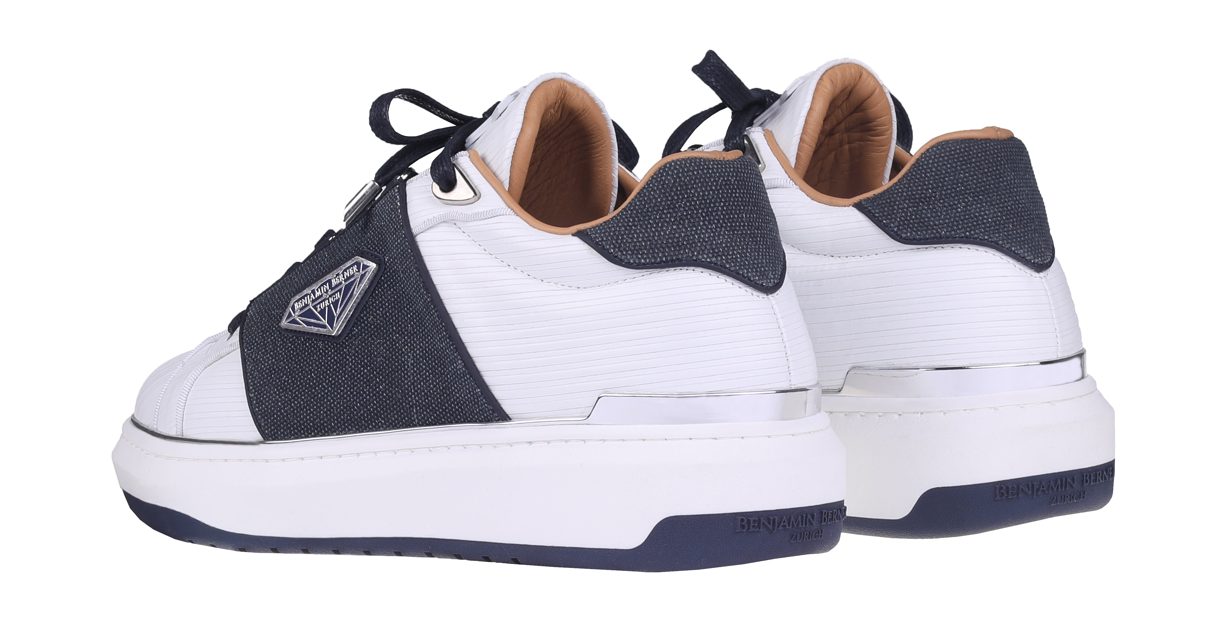 BNJ LUCAS Low-Top  WHITE 3D STRIPED-NAVY WAXED JEAN