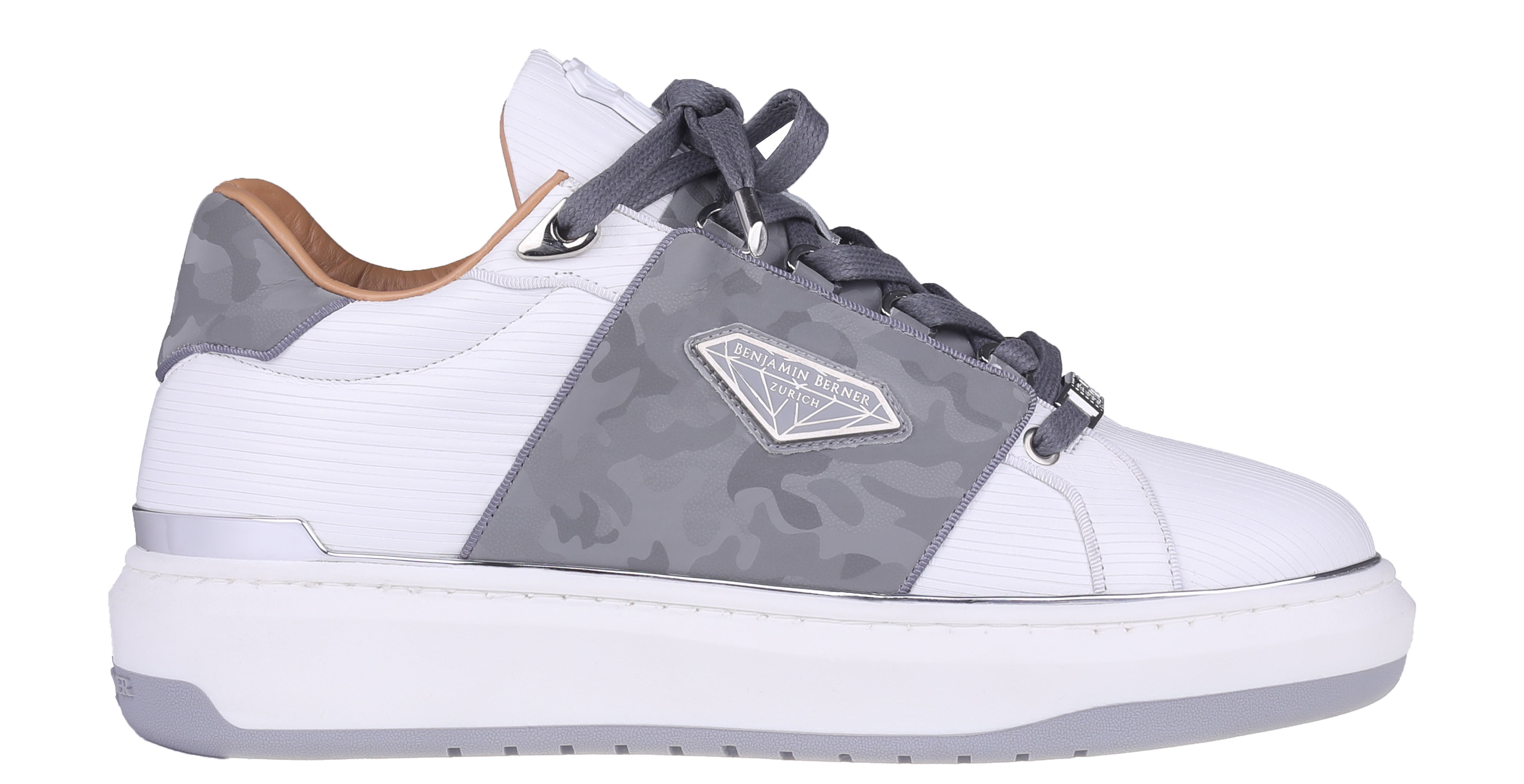 BNJ LUCAS Low-Top WHITE 3D STRIPED-GREY REFLECTIVE CAMOUFLAGE